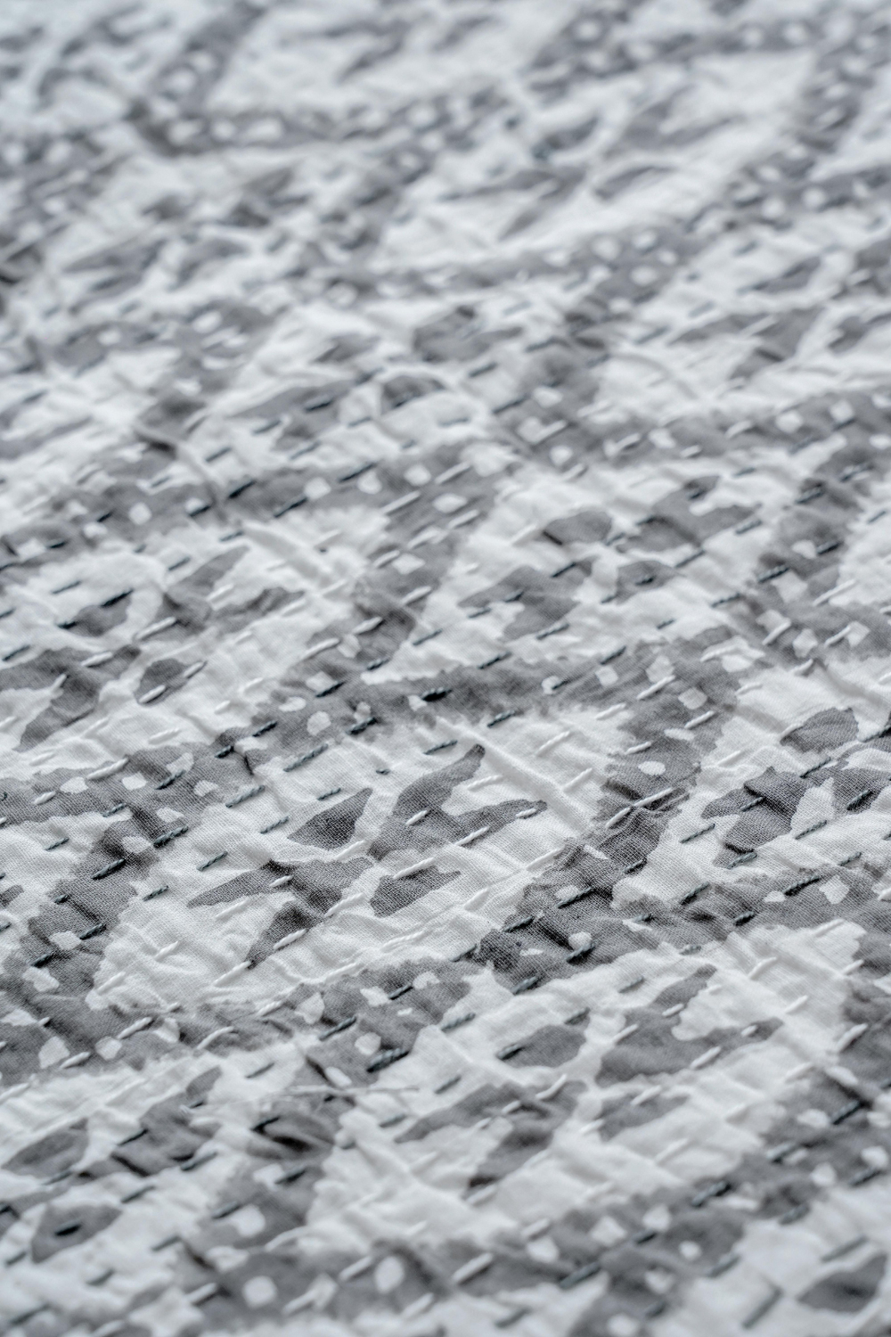 Diamond Block Printed Kantha Bedcover