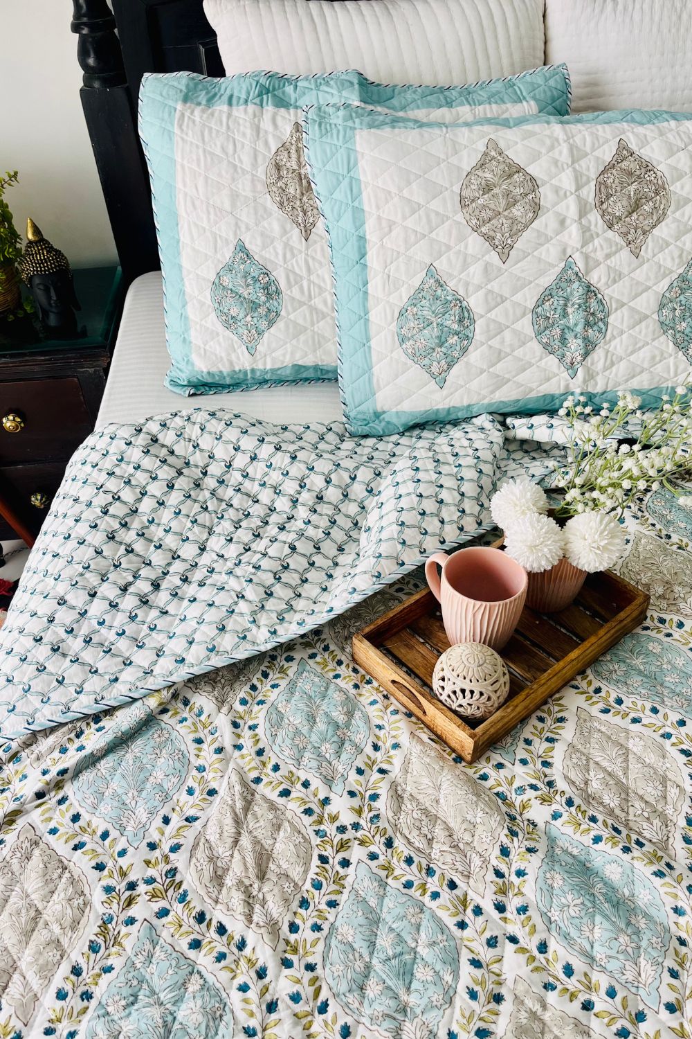 Gulnar Handblock Printed Reversible Quilted Bedcover