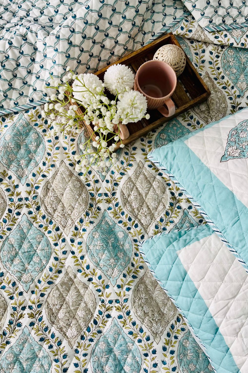 Gulnar Handblock Printed Reversible Quilted Bedcover