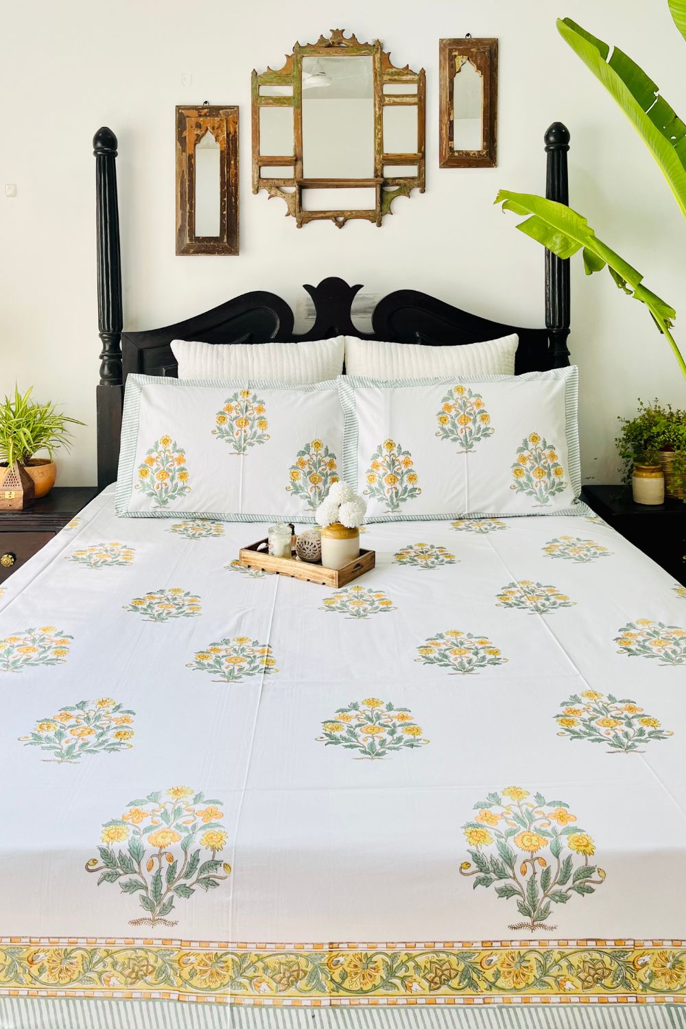 Daffodil Hand Block Printed Cotton Bedsheet