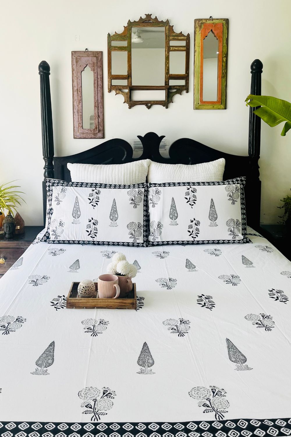 Black Cyprus Hand Block Printed Cotton Bedsheet