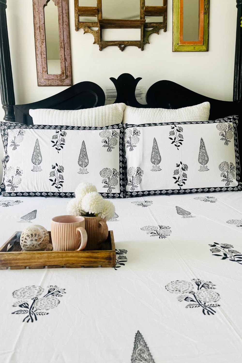 Black Cyprus Hand Block Printed Cotton Bedsheet