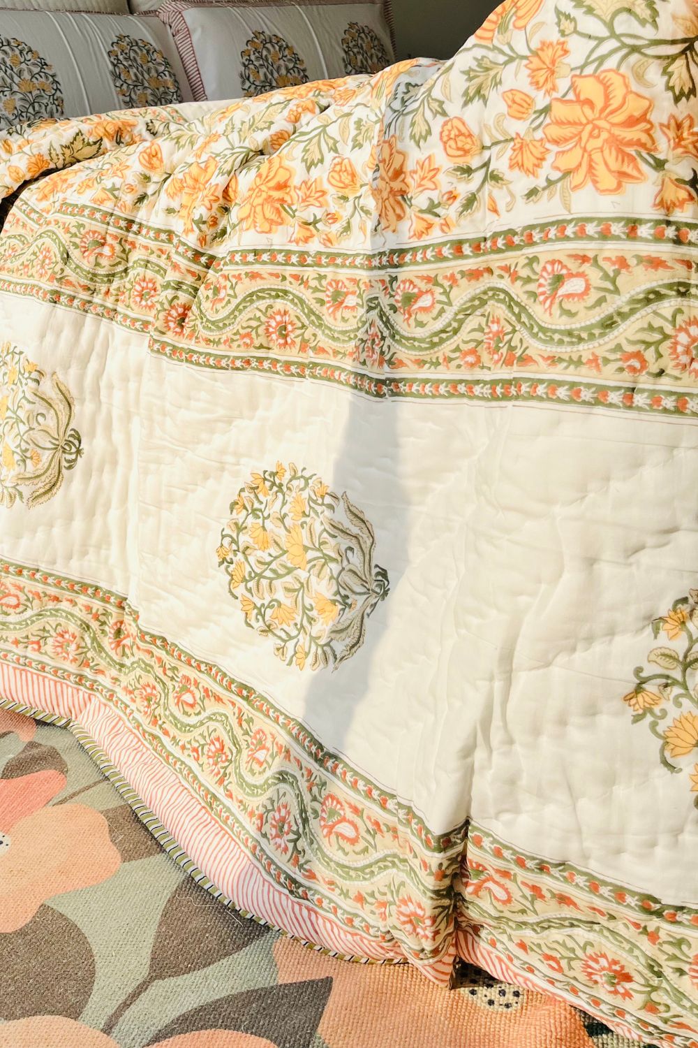 Magnolia Hand Block Printed Cotton Single Quilt Pair