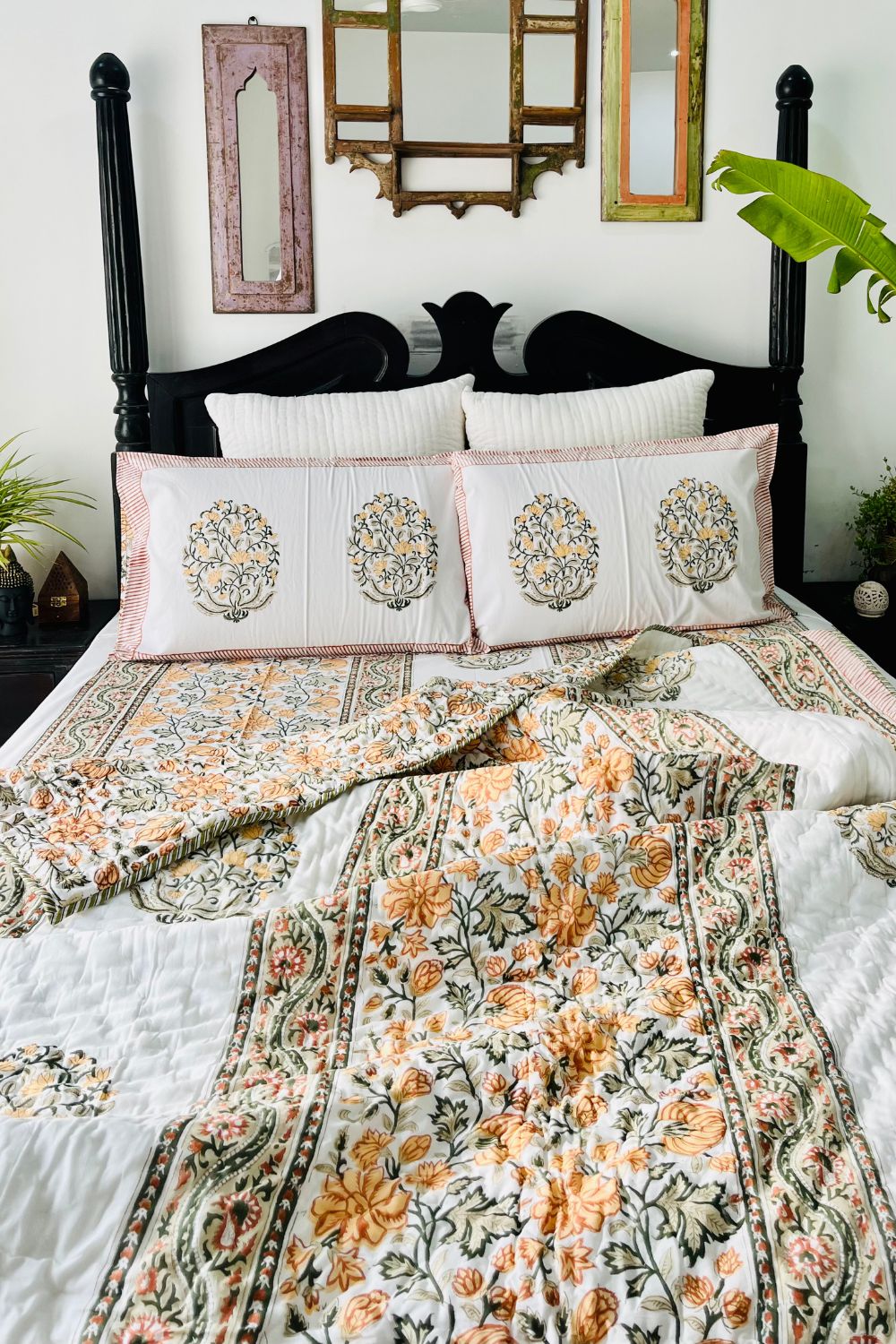 Magnolia Hand Block Printed Cotton Single Quilt Pair