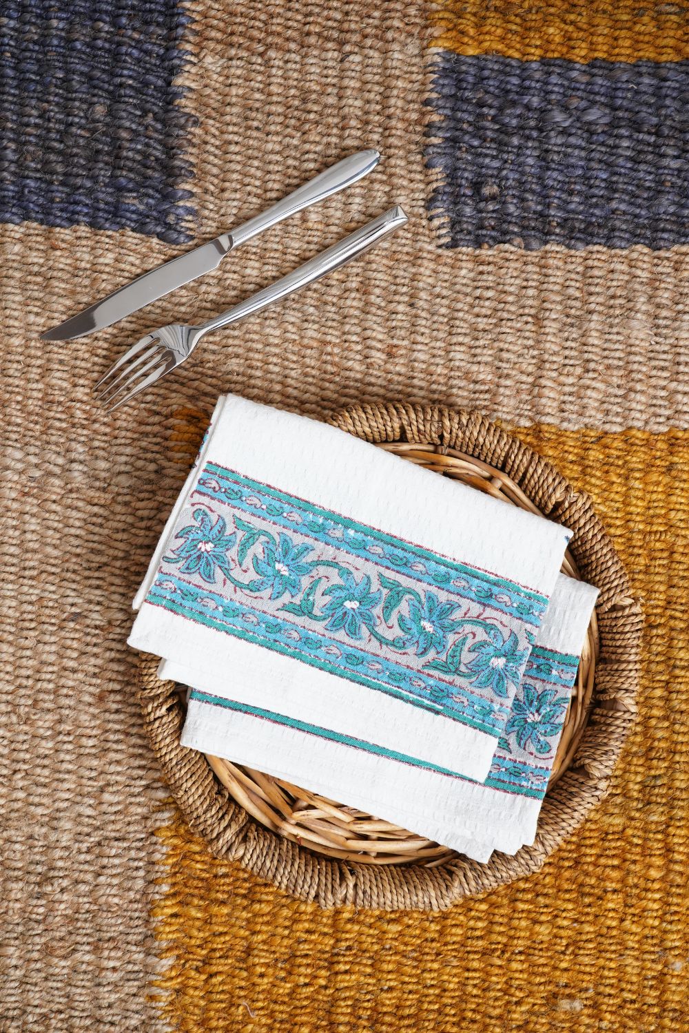 Palm Tree Hand Block Printed Tea Towel (Set of 2)