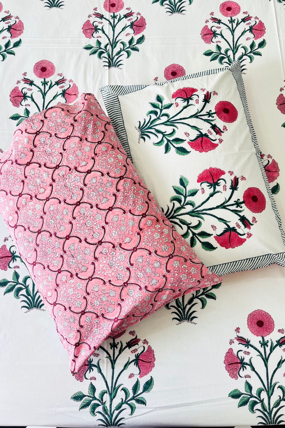 Pink Poppy Hand Block Printed Cotton Bedsheet