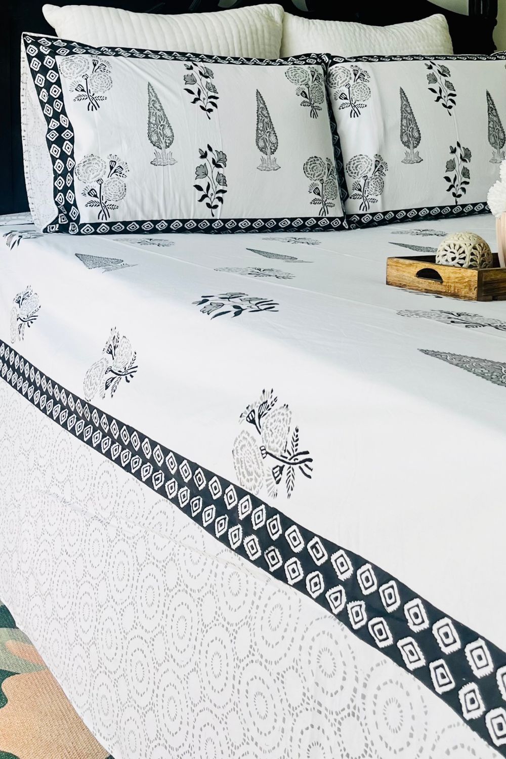 Black Cyprus Hand Block Printed Cotton Bedsheet