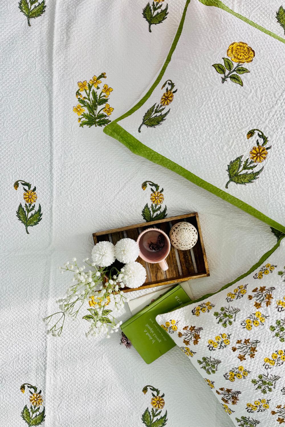 Paradise Handblock Printed Jacquard Bedcover