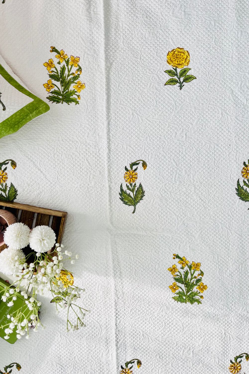 Paradise Handblock Printed Jacquard Bedcover