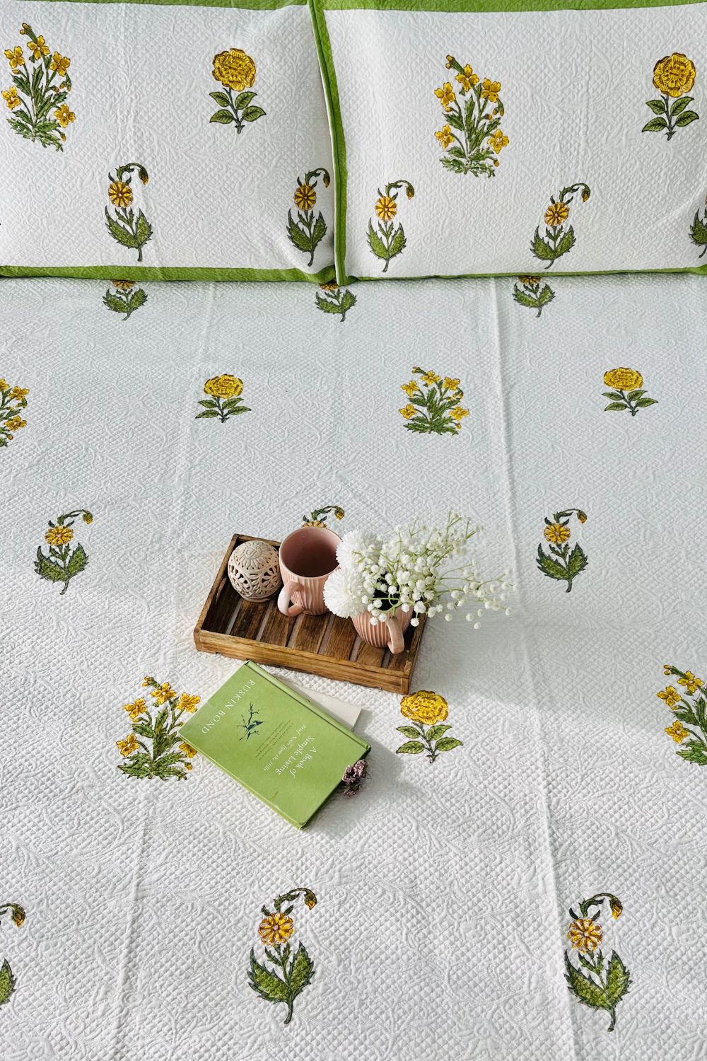 Paradise Handblock Printed Jacquard Bedcover