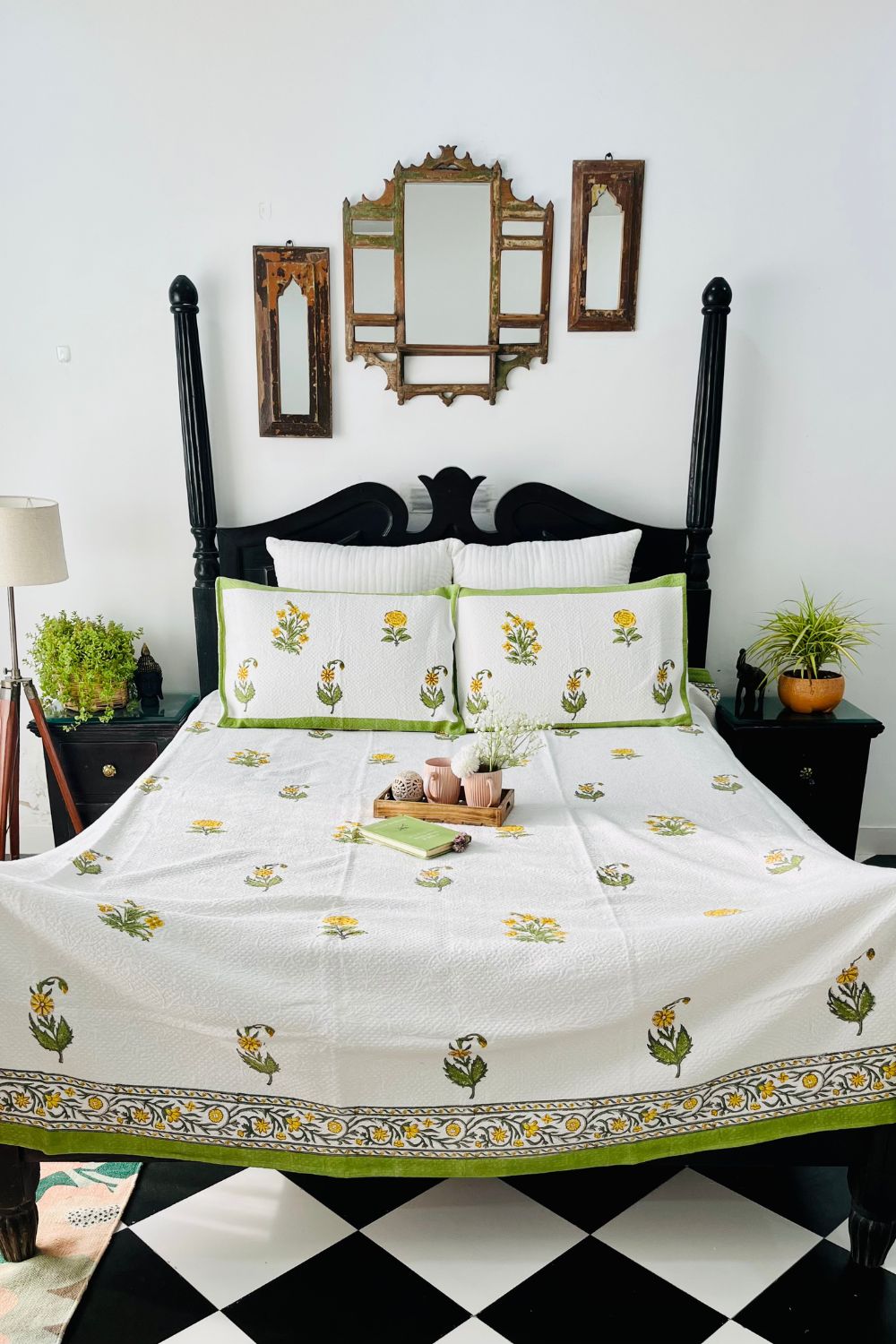 Paradise Handblock Printed Jacquard Bedcover