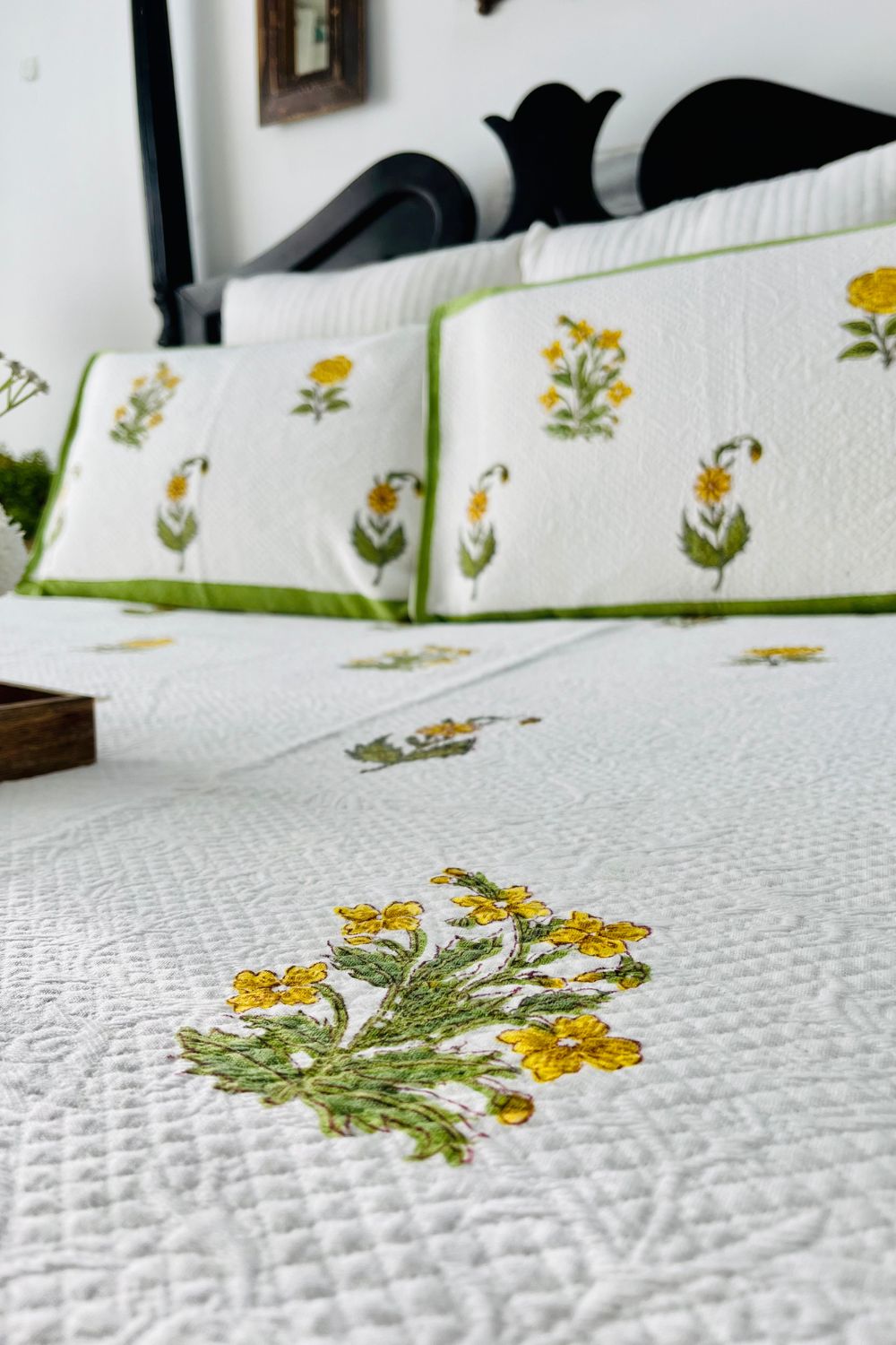 Paradise Handblock Printed Jacquard Bedcover