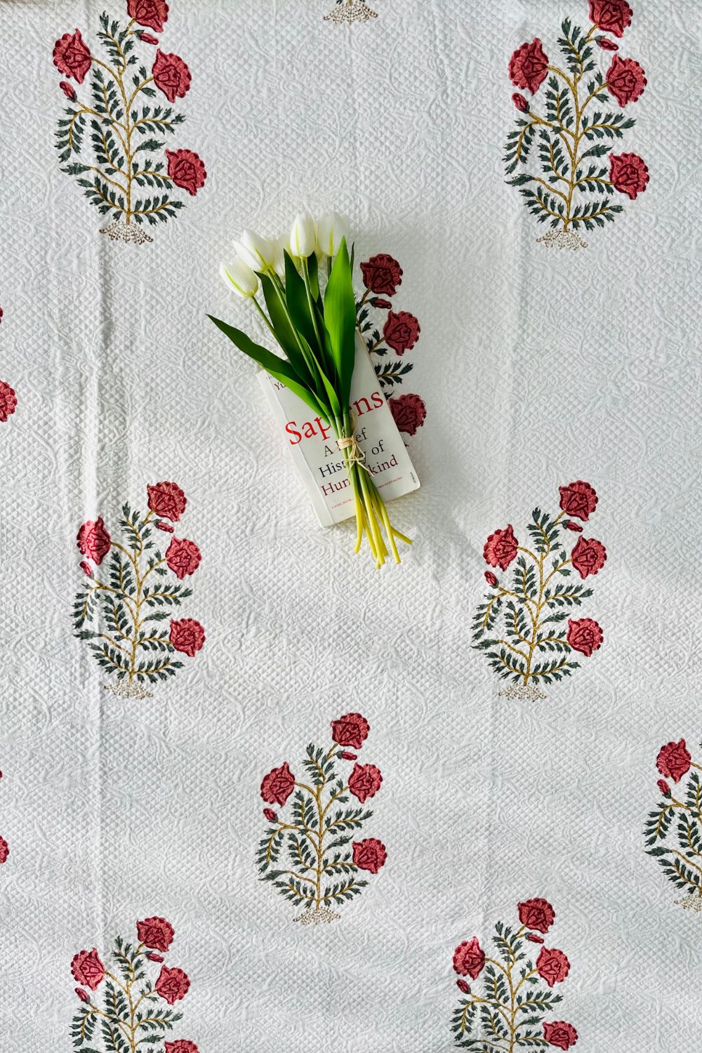 Wild RoseHandblock Printed Jacquard Bedcover