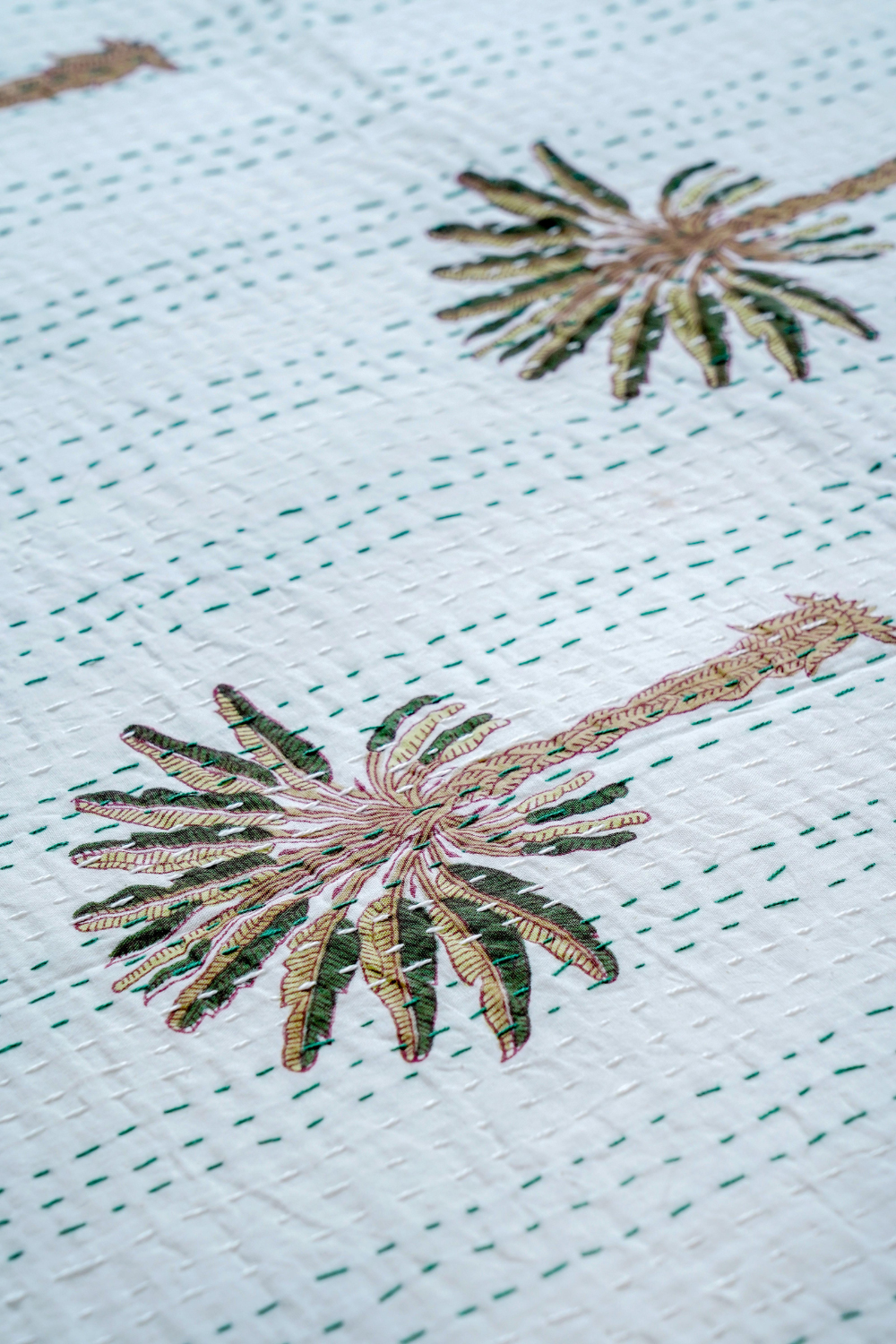 Banana Tree Block Printed Kantha Bedcover