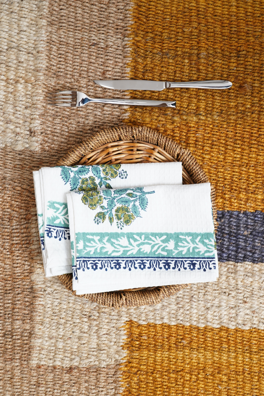 Hibiscus Hand Block Printed Tea Towel (Set of 2)