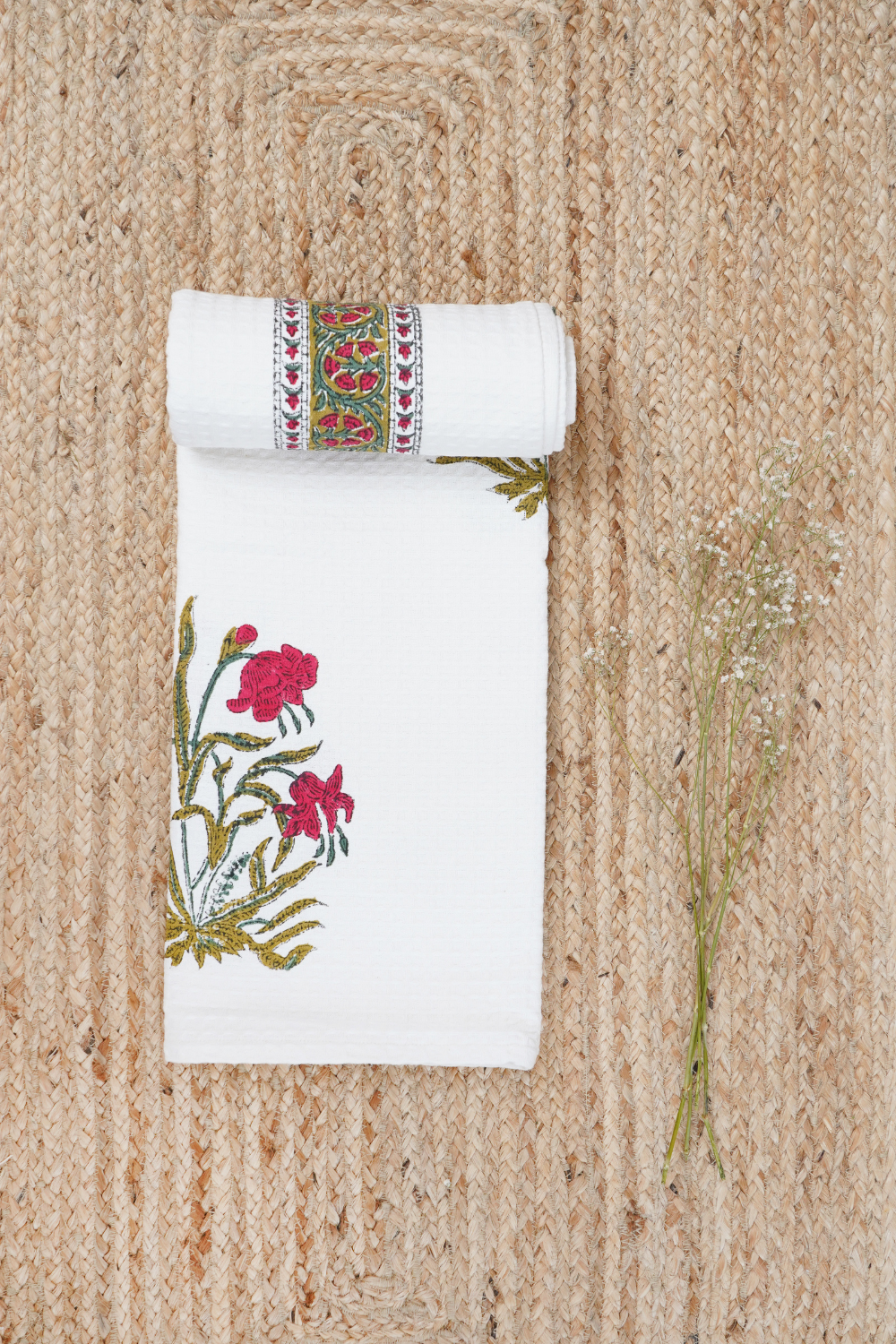 Red Iris Hand Block Printed Bath Towel