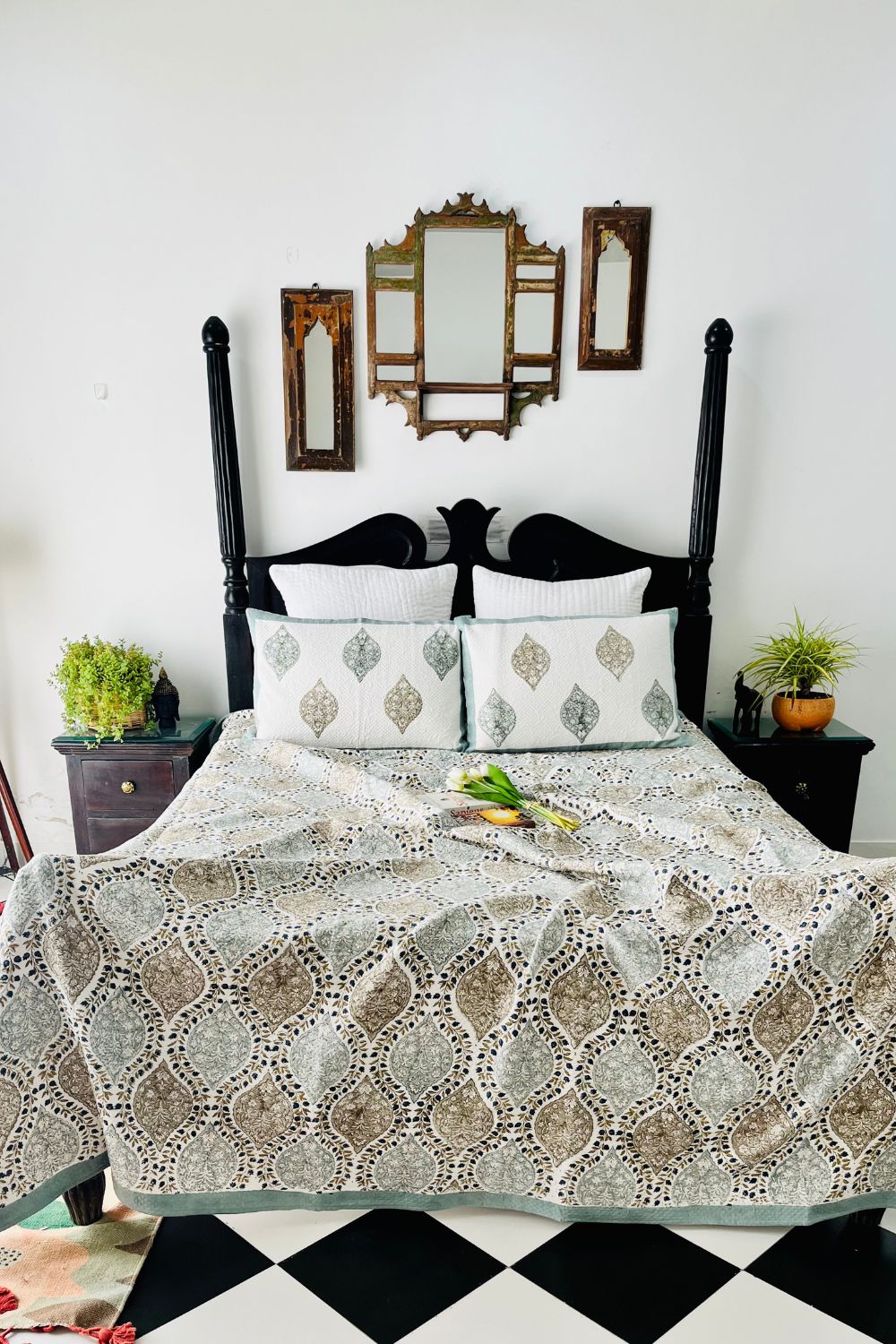 Gulnar Handblock Printed Jacquard Bedcover