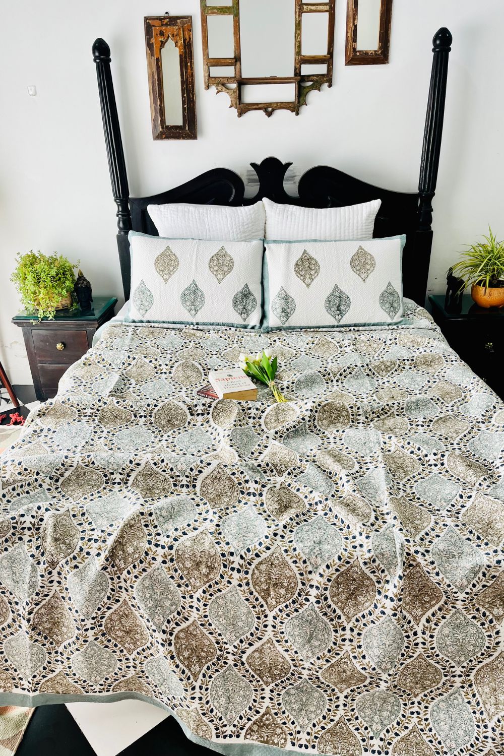 Gulnar Handblock Printed Jacquard Bedcover