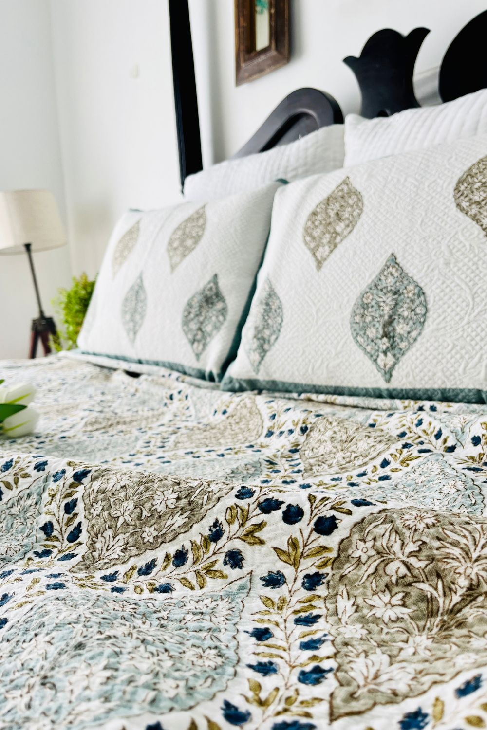 Gulnar Handblock Printed Jacquard Bedcover