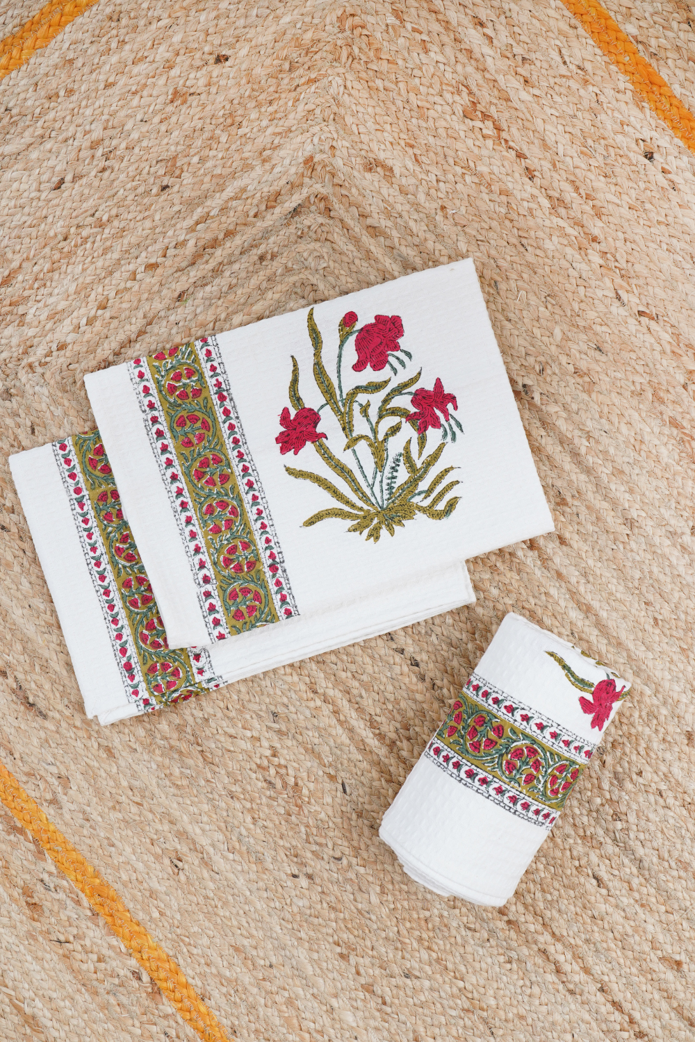 Red Iris Hand Block Printed Bath Towel