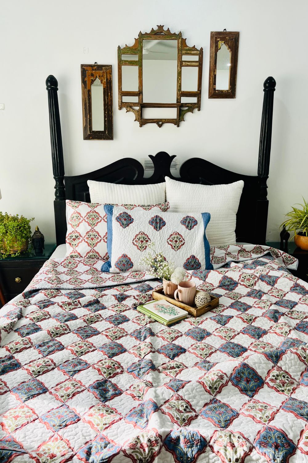 Mughal Jaal Handblock Printed Reversible Quilted Bedcover