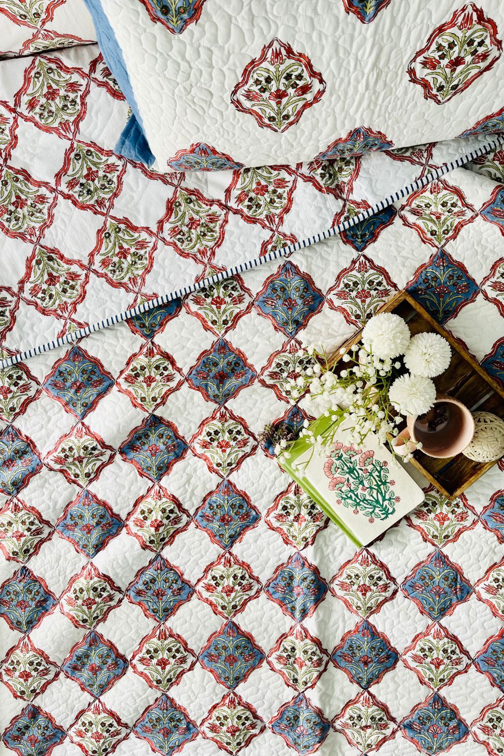 Mughal Jaal Handblock Printed Reversible Quilted Bedcover