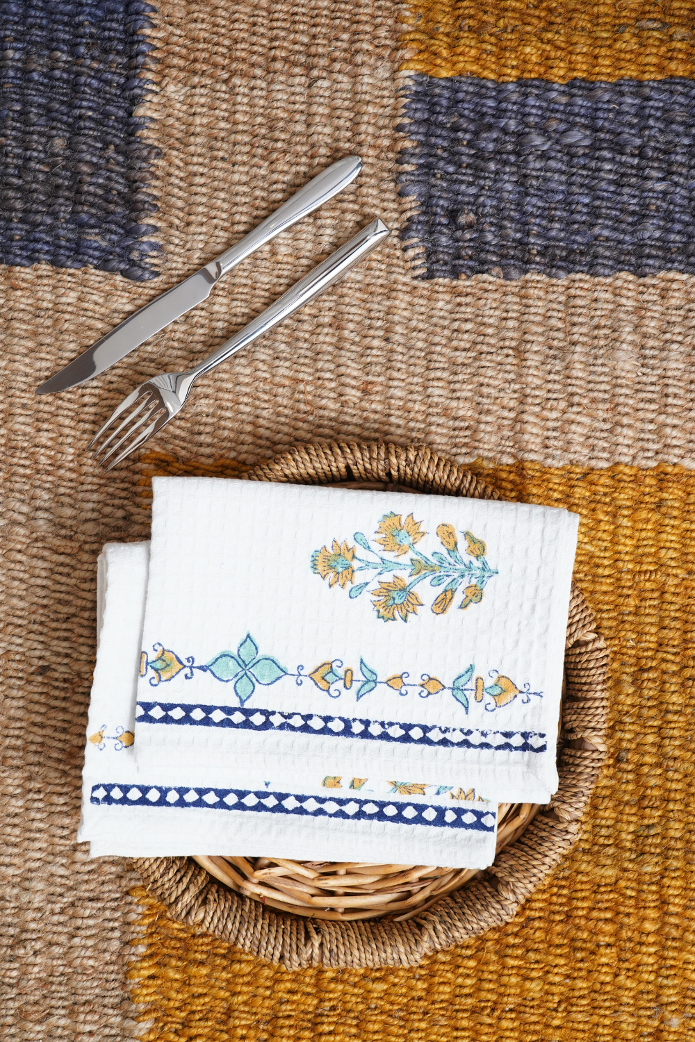 Daffodil Hand Block Printed Tea Towel (Set of 2)