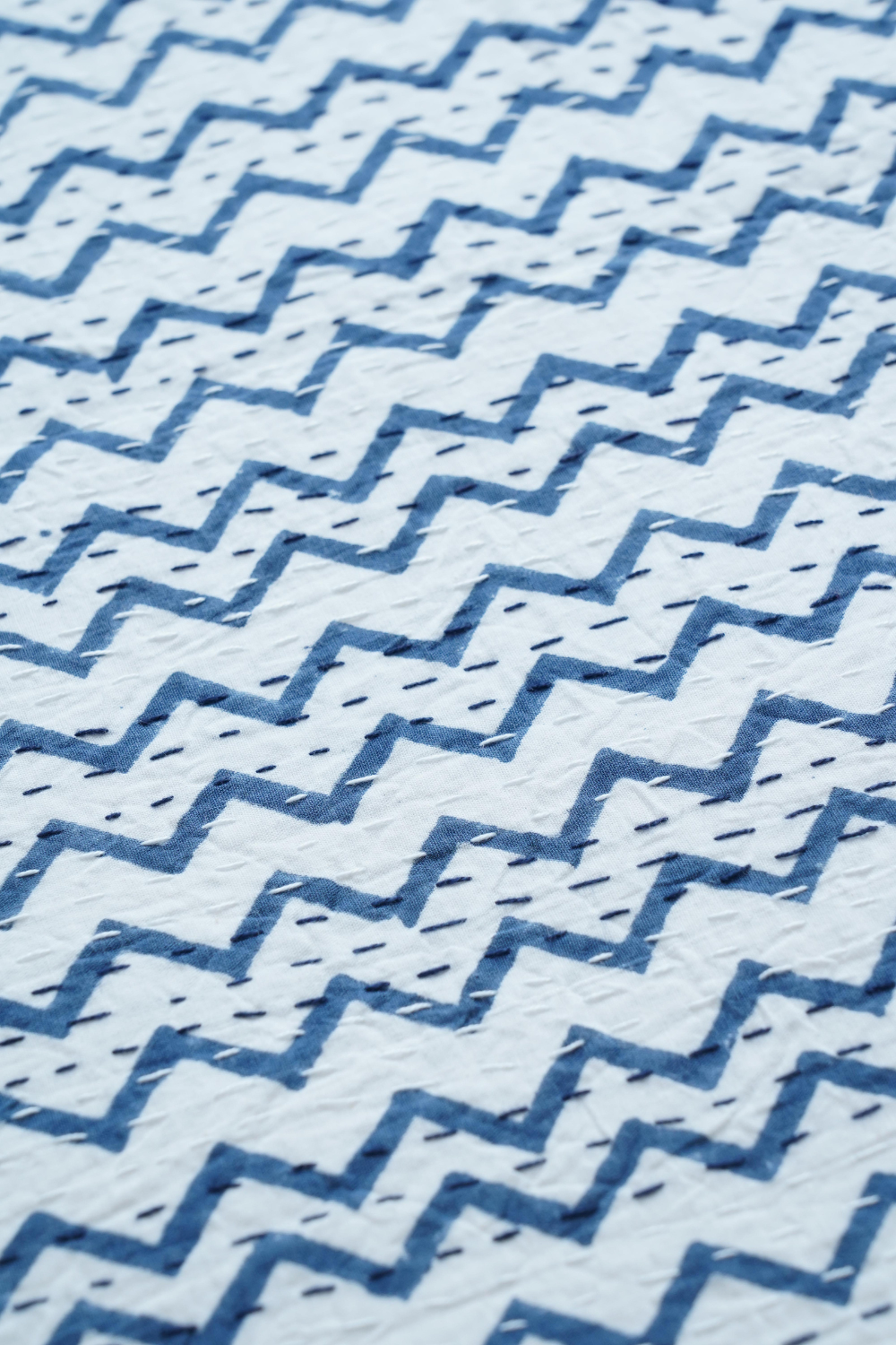 Chevron Block Printed Kantha Bedcover