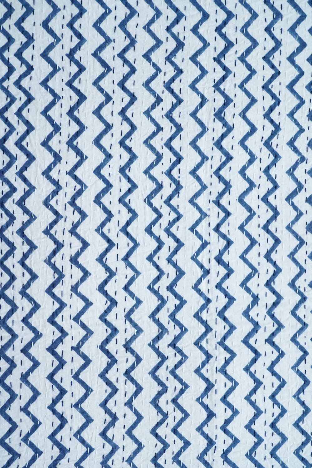 Chevron Block Printed Kantha Bedcover