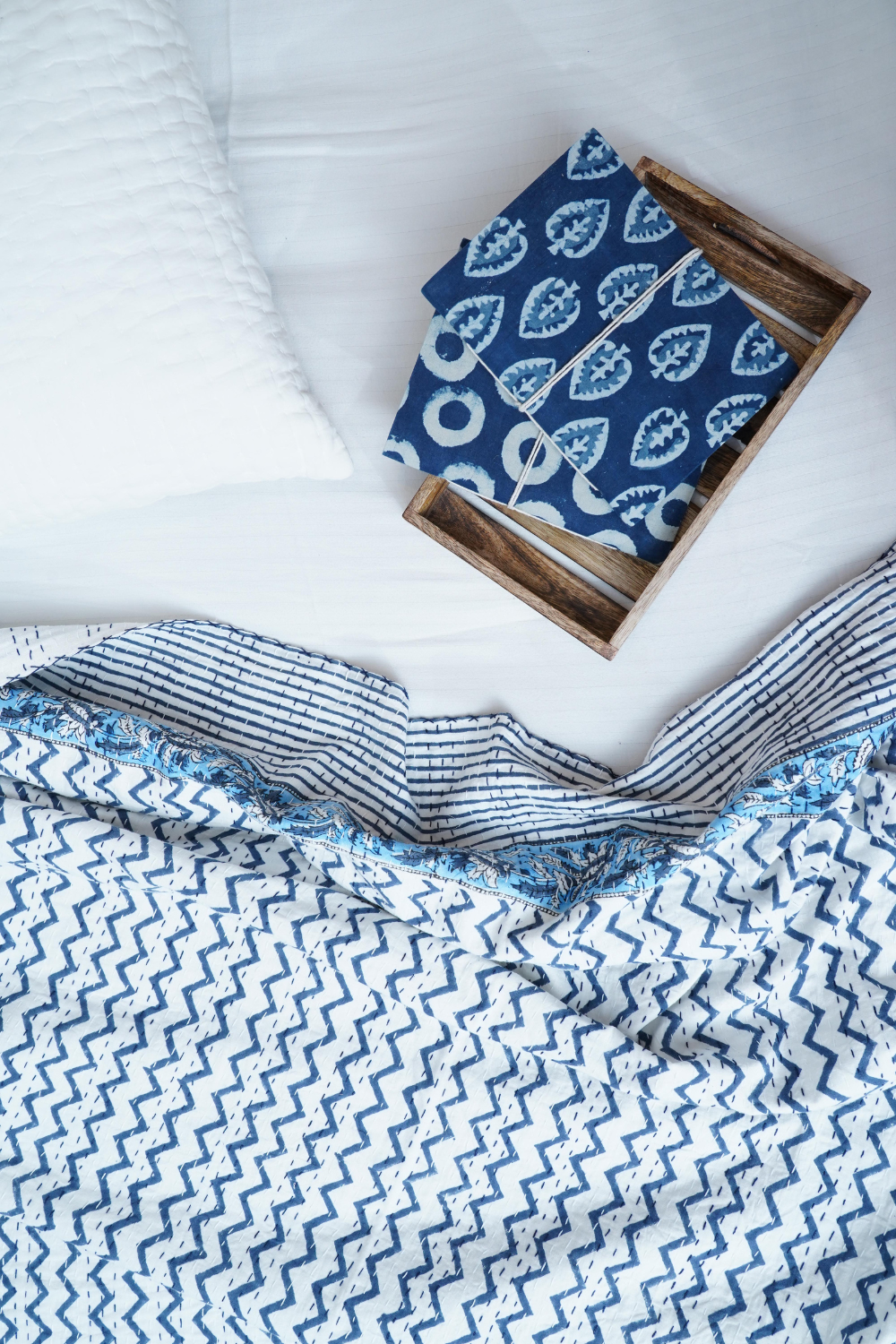 Chevron Block Printed Kantha Bedcover