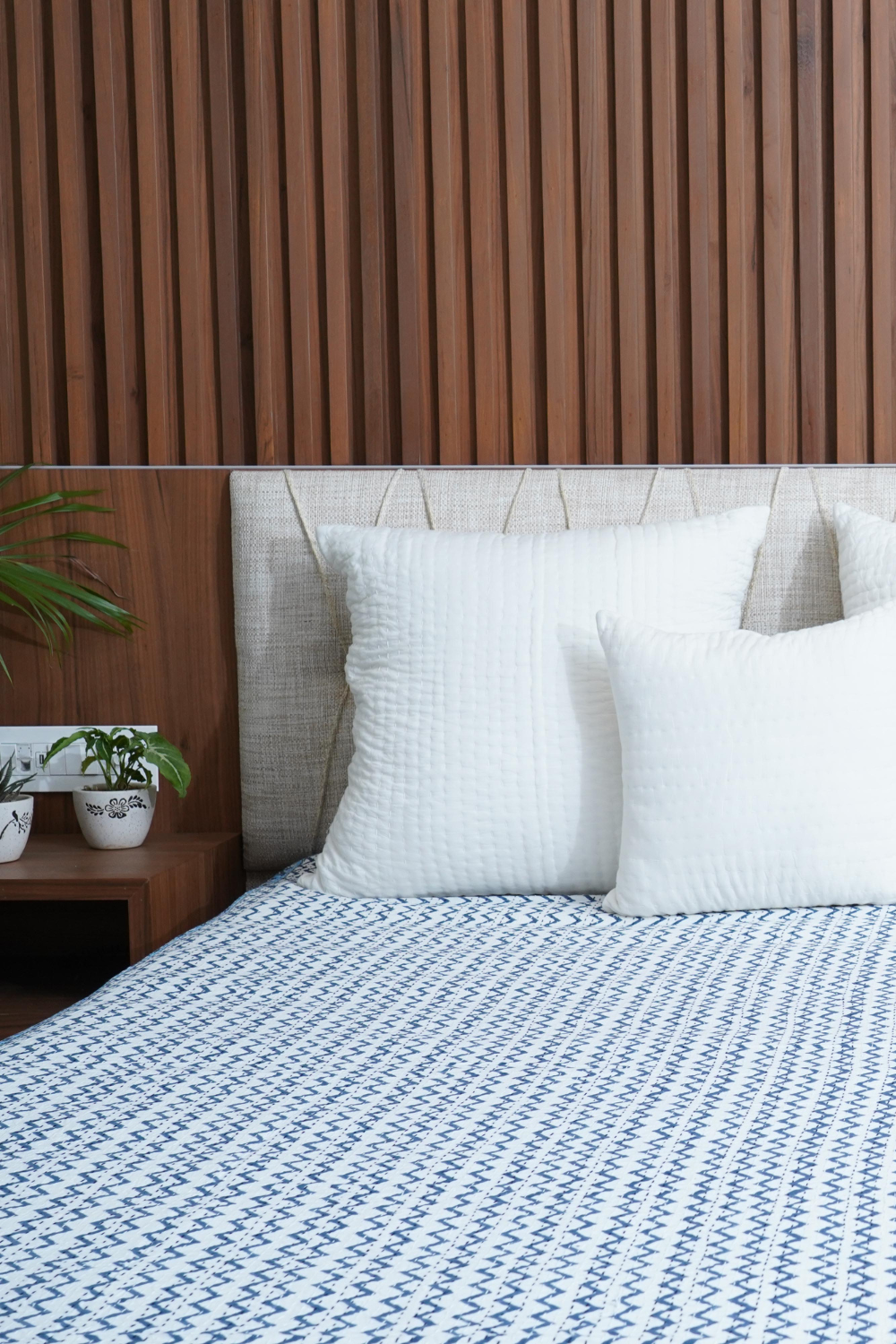 Chevron Block Printed Kantha Bedcover
