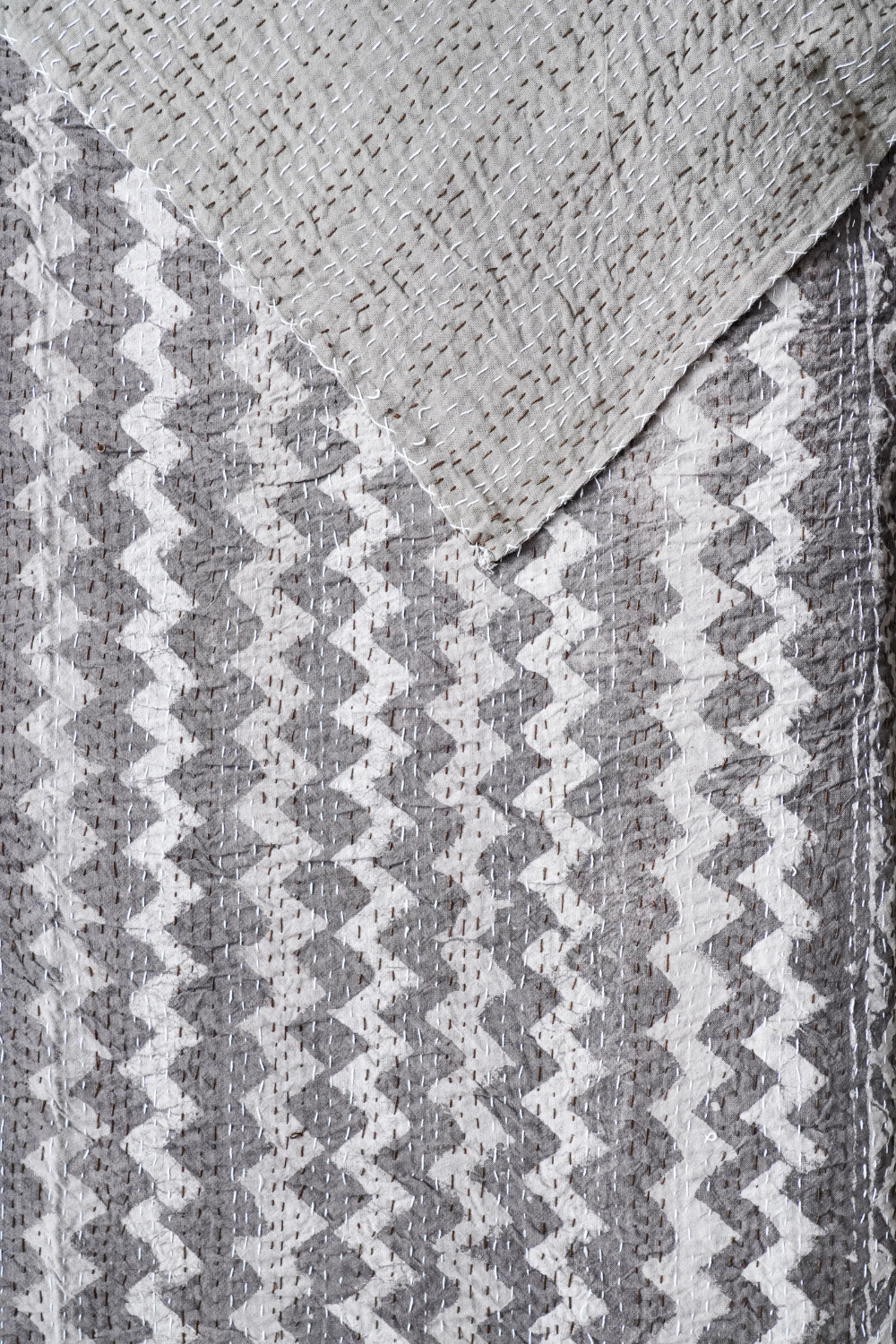 Chevron Dabu Block Printed Kantha Bedcover