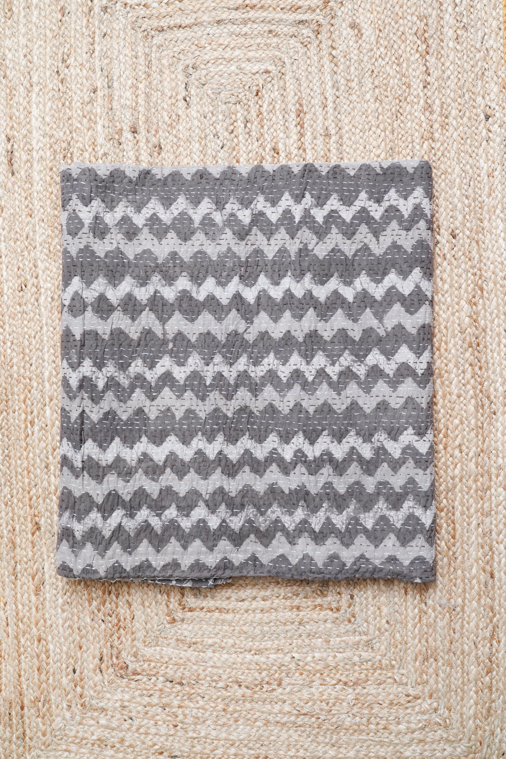 Chevron Dabu Block Printed Kantha Bedcover