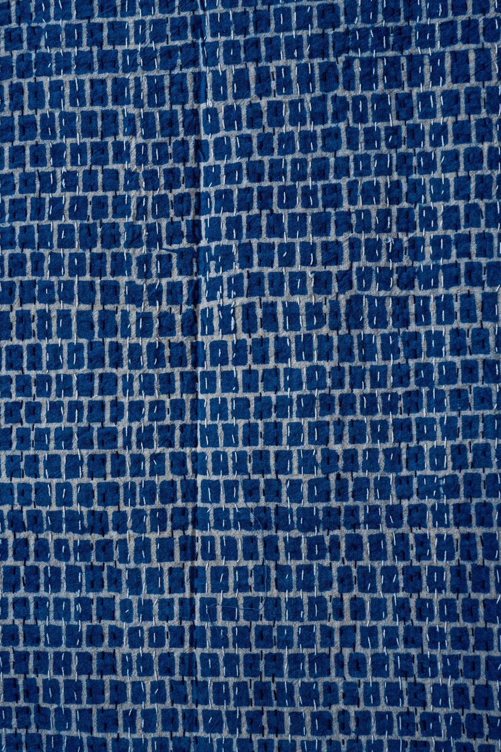 Diwar Indigo Block Printed Kantha Bedcover