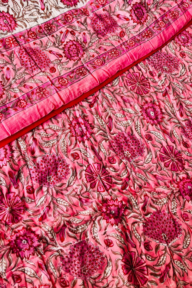Cherry Hand Block Print Reversible Quilt
