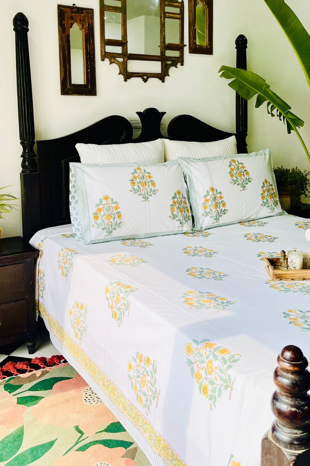 Daffodil Hand Block Printed Cotton Bedsheet