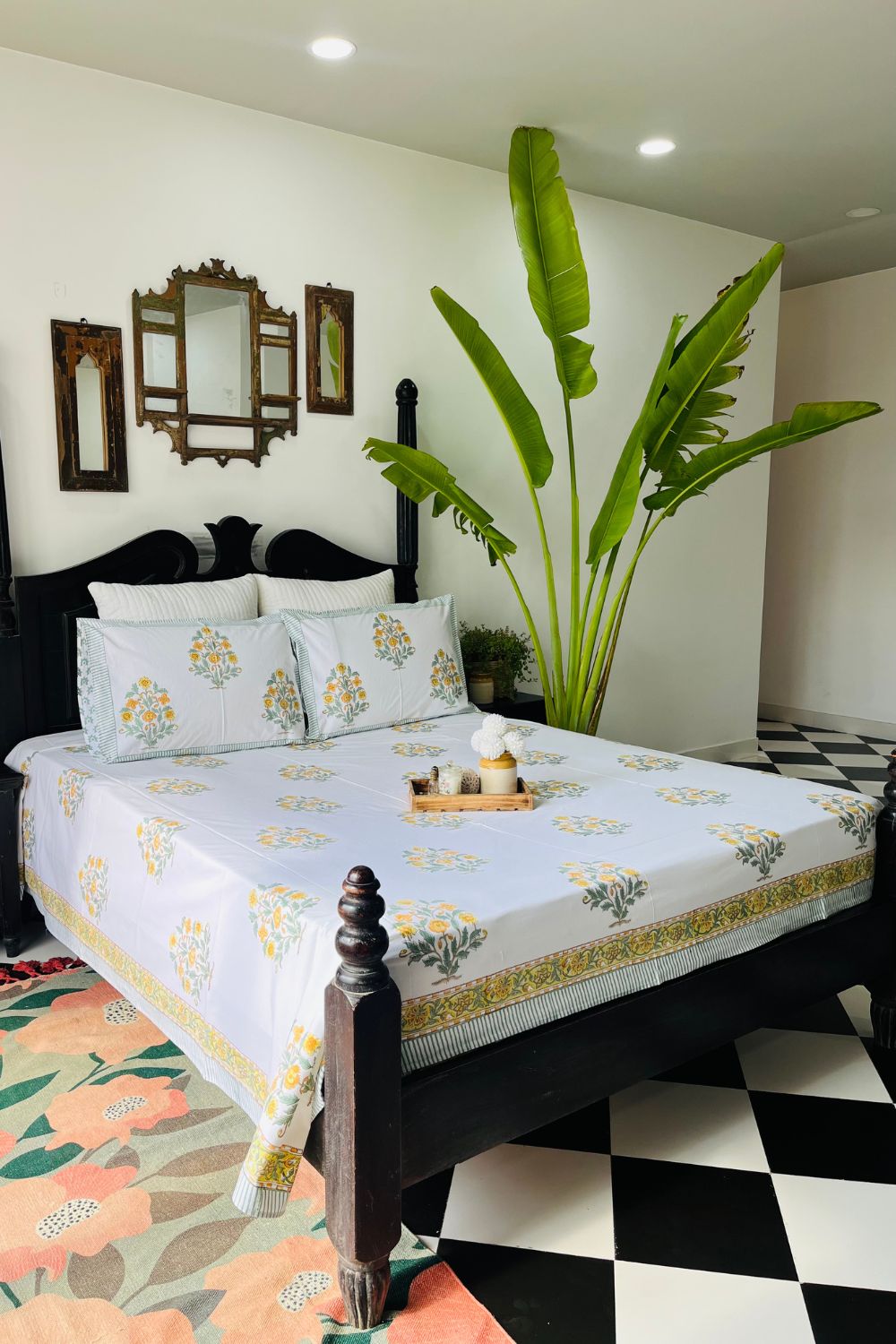 Daffodil Hand Block Printed Cotton Bedsheet