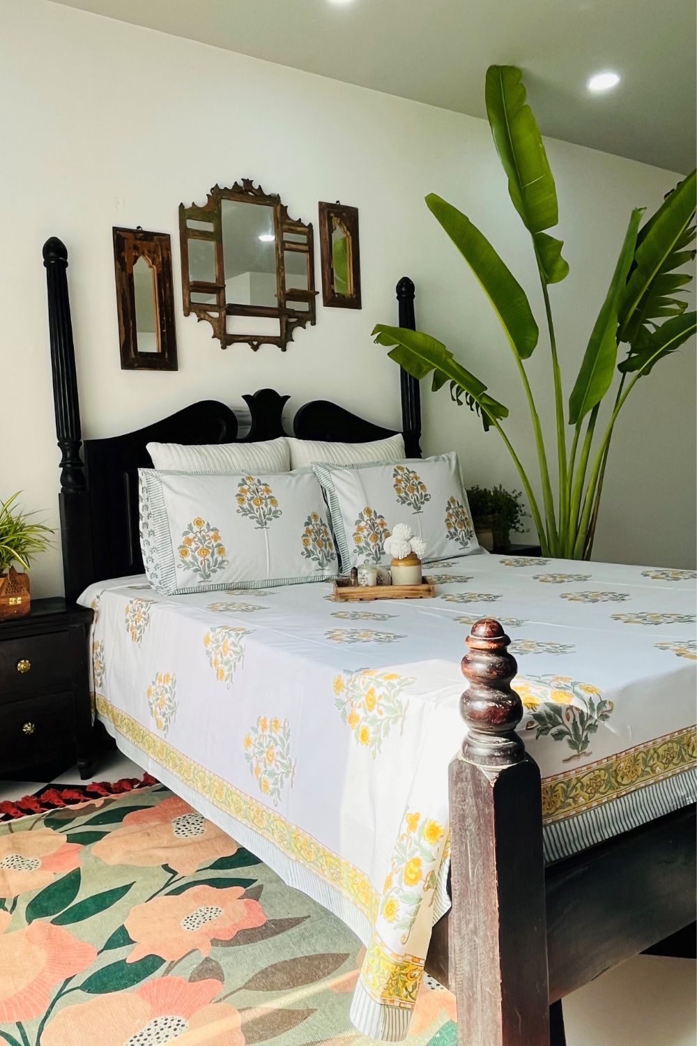 Daffodil Hand Block Printed Cotton Bedsheet