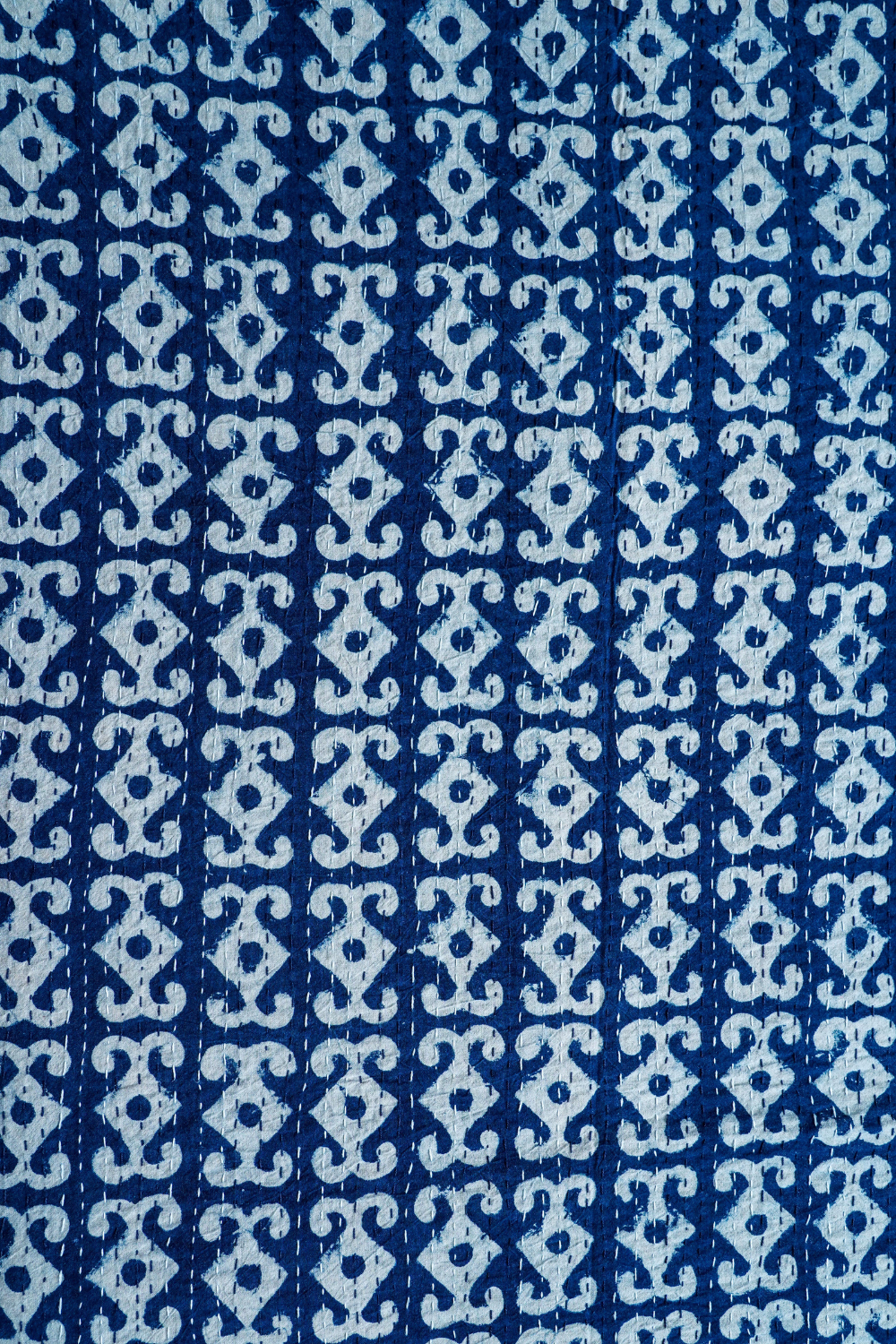 Anchor Indigo Block Printed Kantha Bedcover