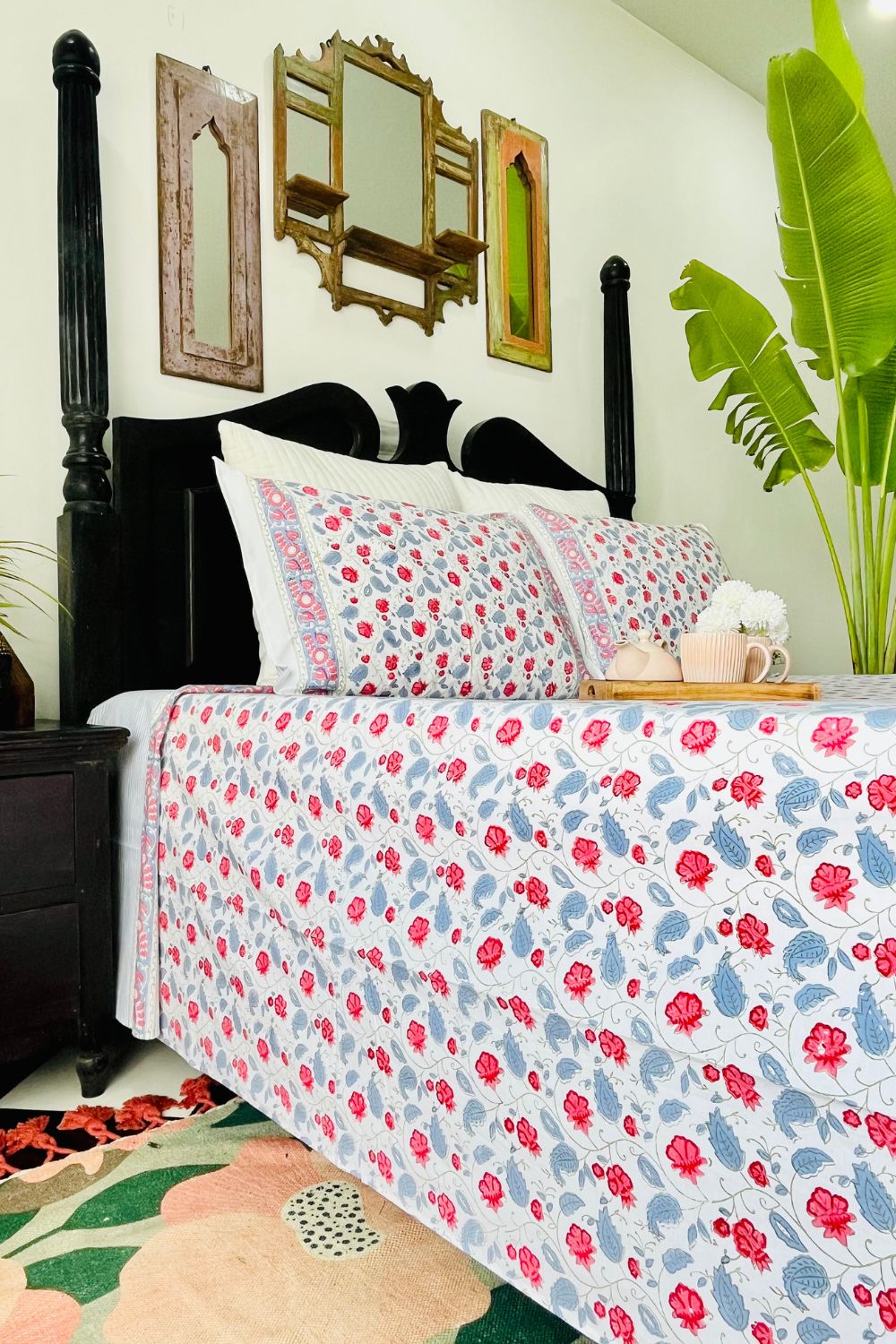 Tuberose Hand Block Printed Cotton Bedsheet
