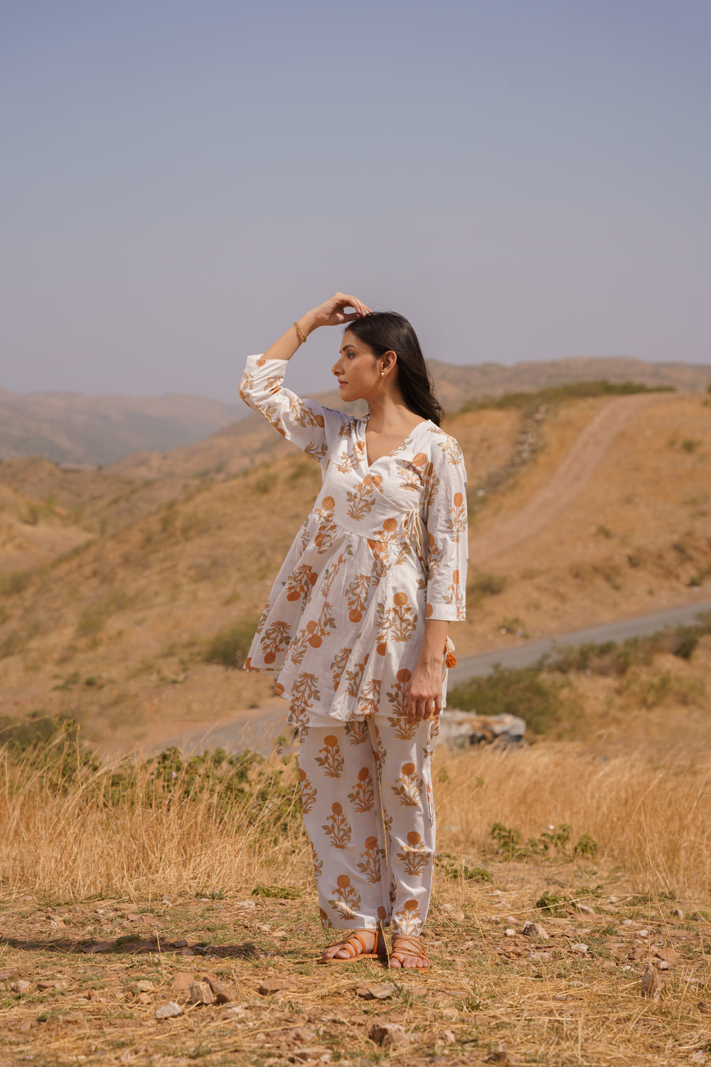Golden Poppy Angrakha Cotton Hand Block Printed Co-ord Set