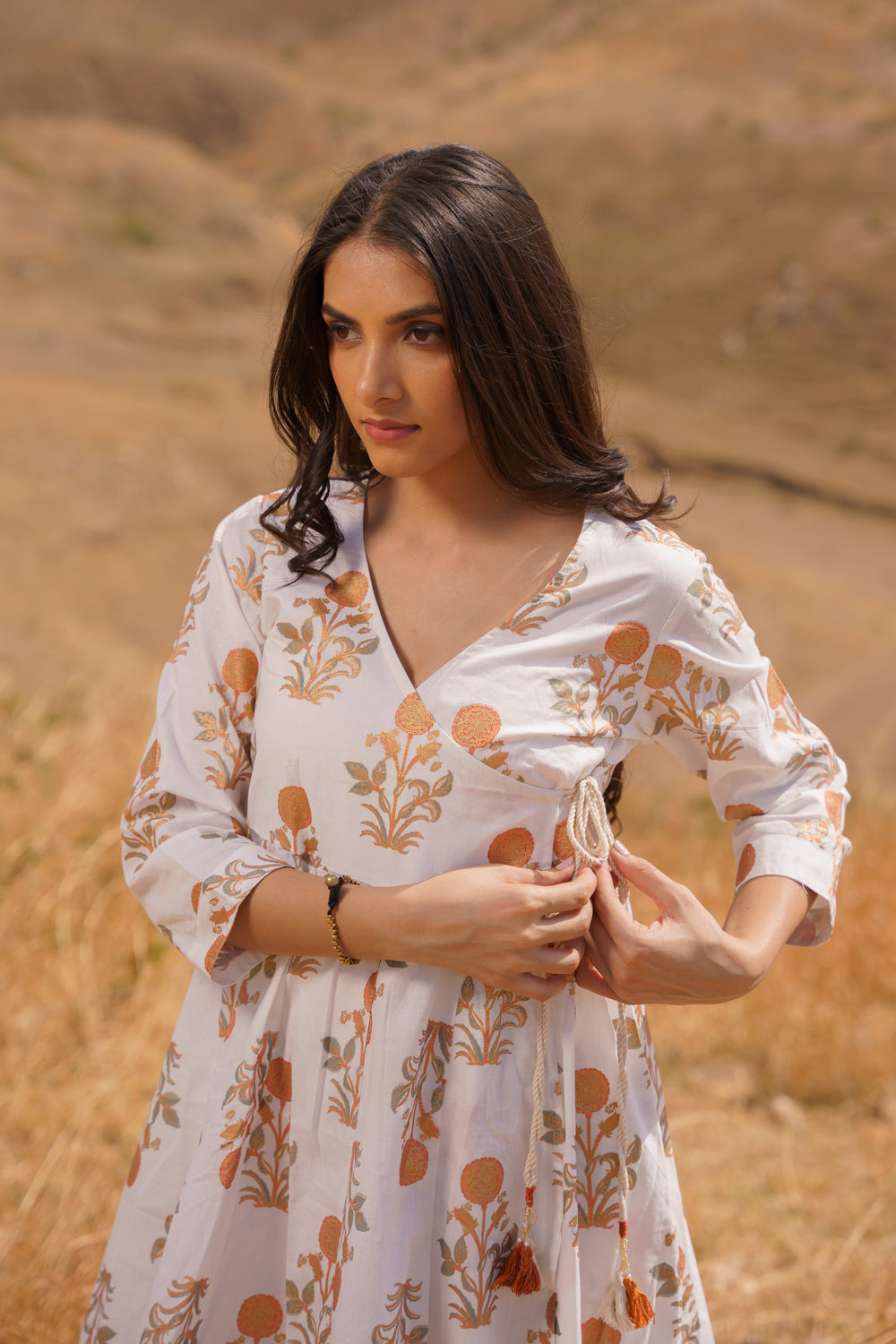 Golden Poppy Angrakha Cotton Hand Block Printed Co-ord Set