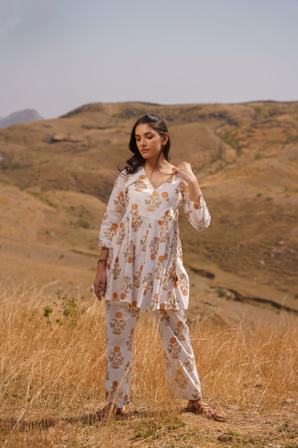 Golden Poppy Angrakha Cotton Hand Block Printed Co-ord Set