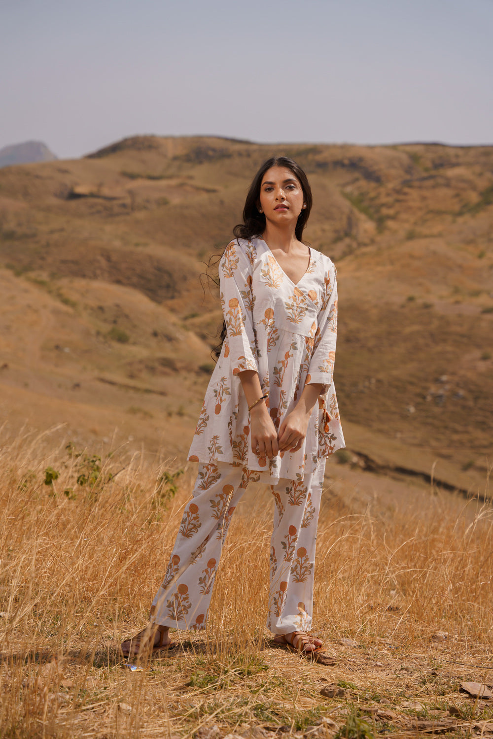 Golden Poppy Angrakha Cotton Hand Block Printed Co-ord Set