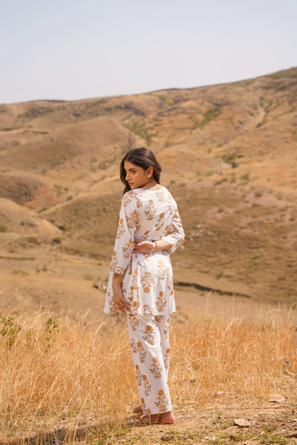 Golden Poppy Angrakha Cotton Hand Block Printed Co-ord Set