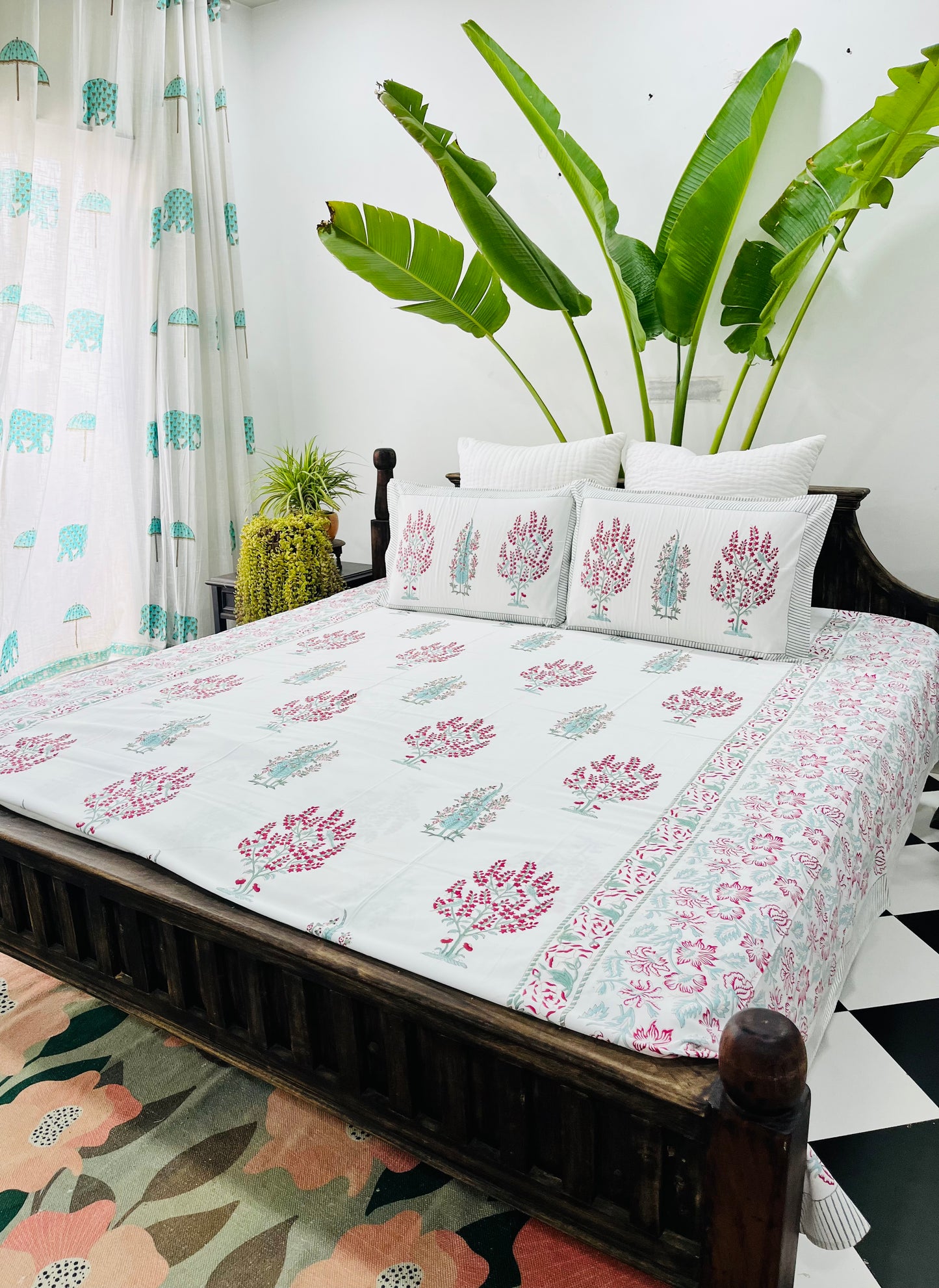 Panchi Hand Block Printed Cotton Bedsheet