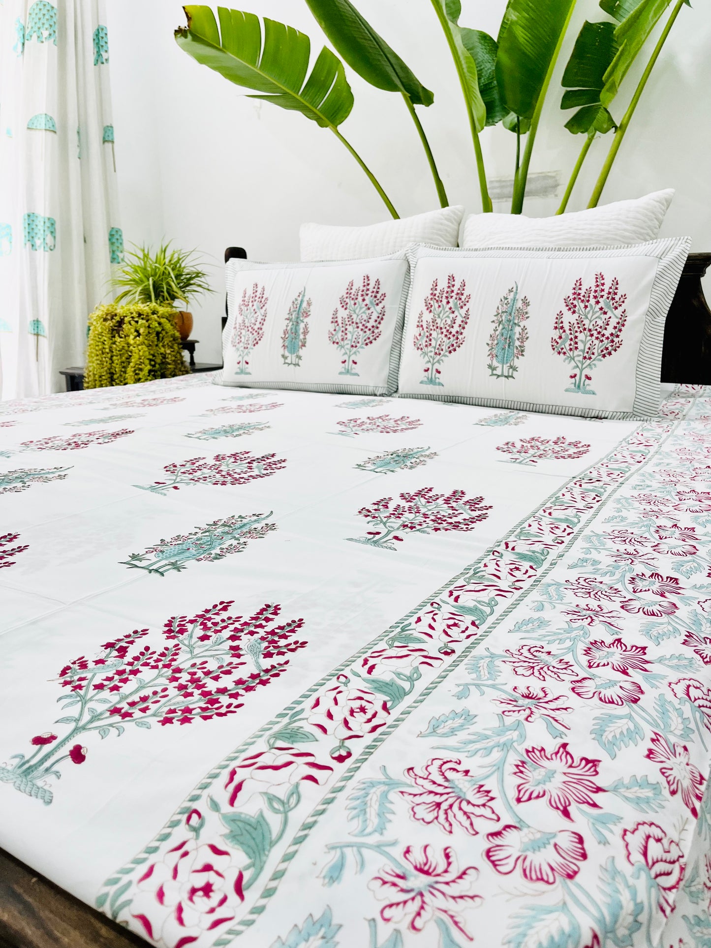 Panchi Hand Block Printed Cotton Bedsheet