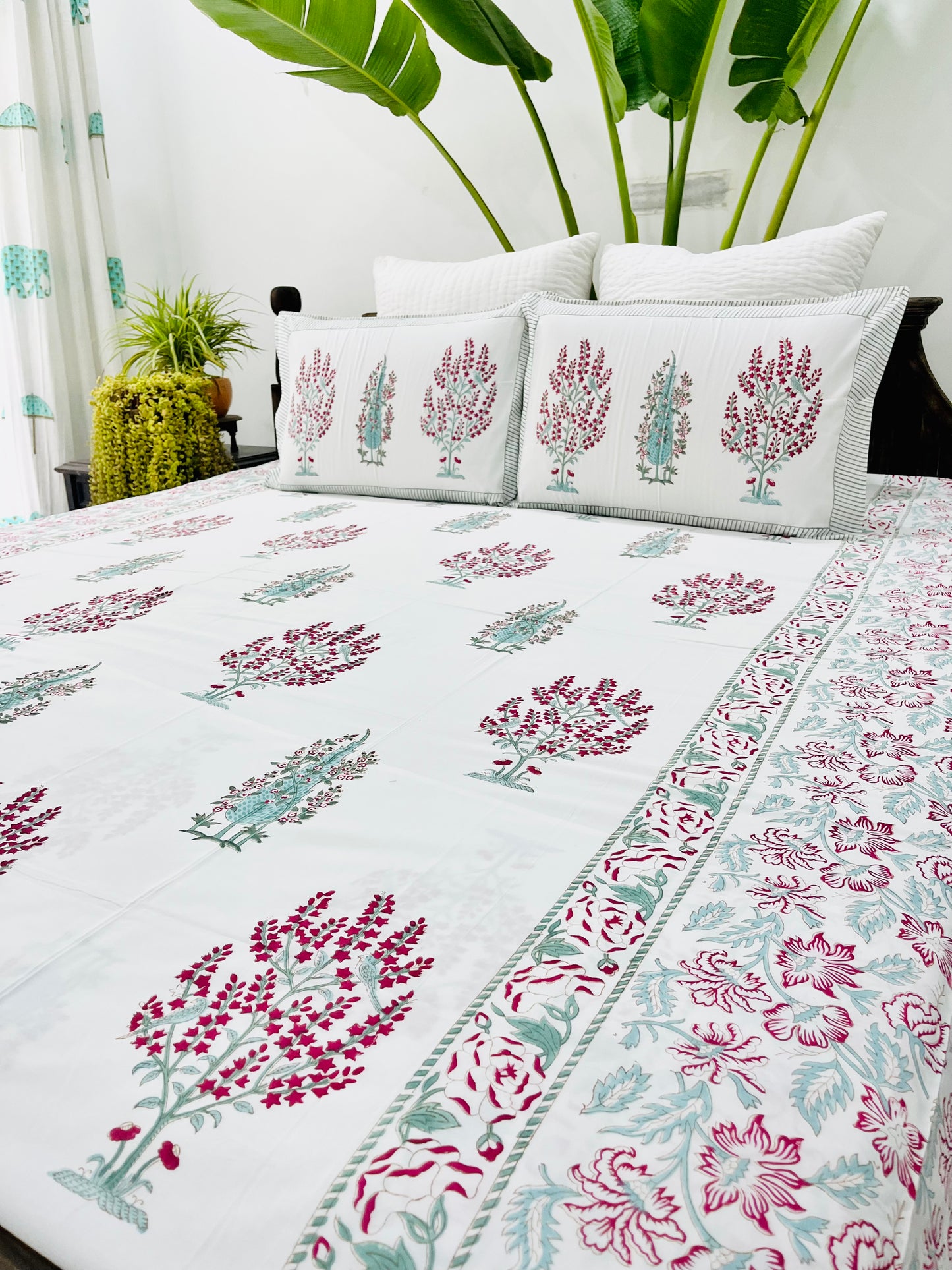 Panchi Hand Block Printed Cotton Bedsheet