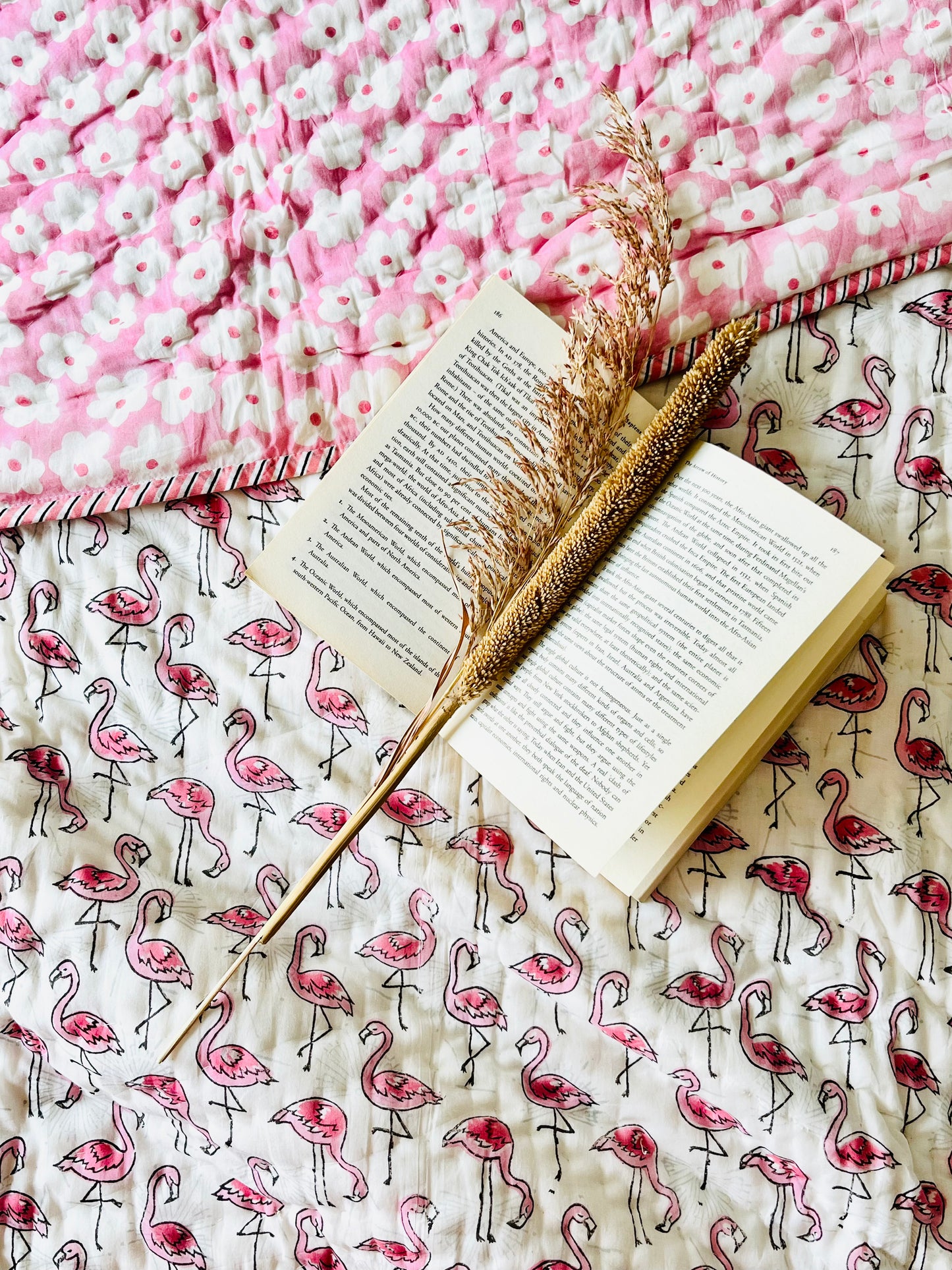 Flamingo Hand Block Printed Cotton Quilt