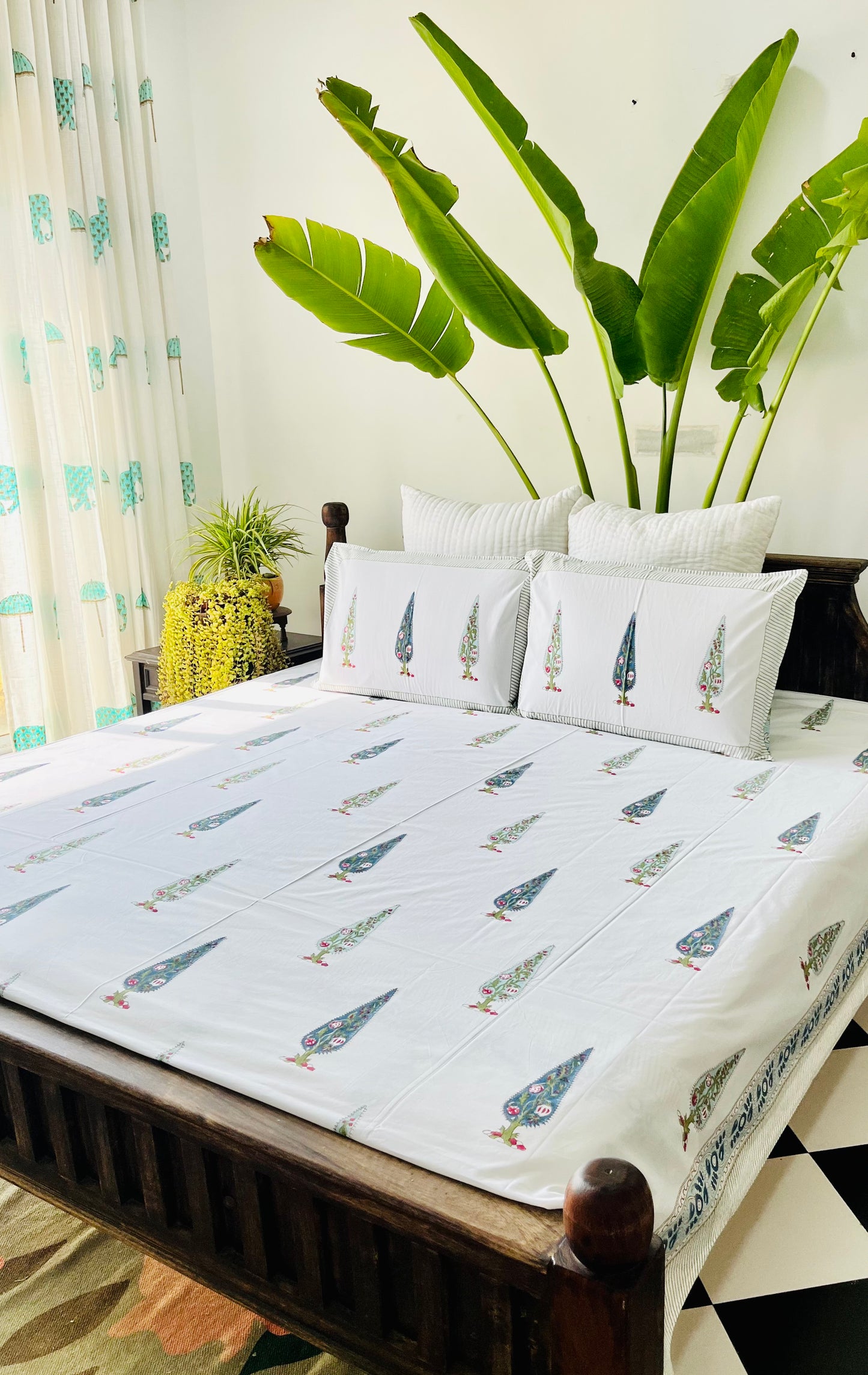 Blue Cyprus Hand Block Printed Cotton Bedsheet